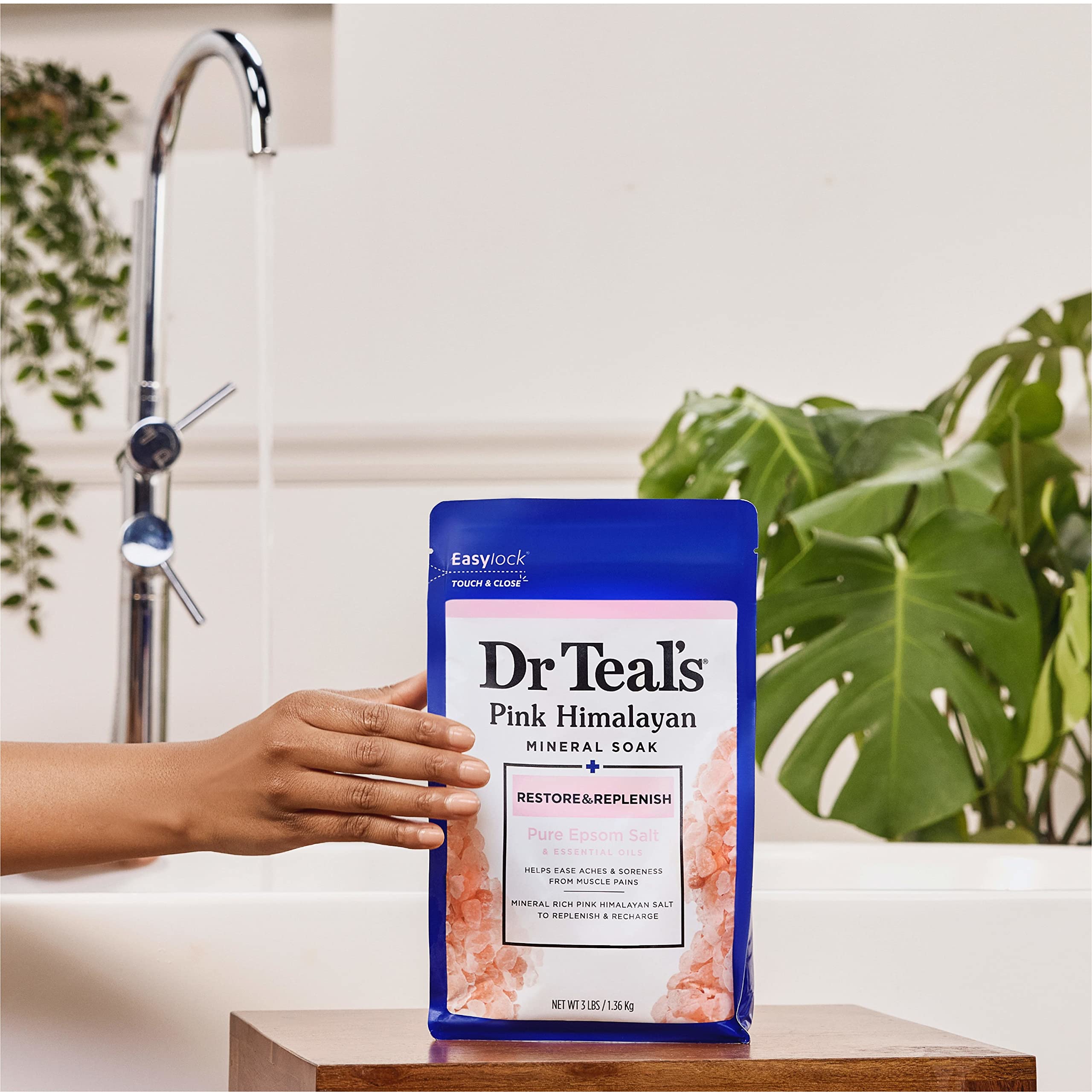 Dr Teal 's Pink Himalayan Mineral Soak, Restore & Replenish with Pure Epsom Salt, 3 lbs (Packaging May Vary)