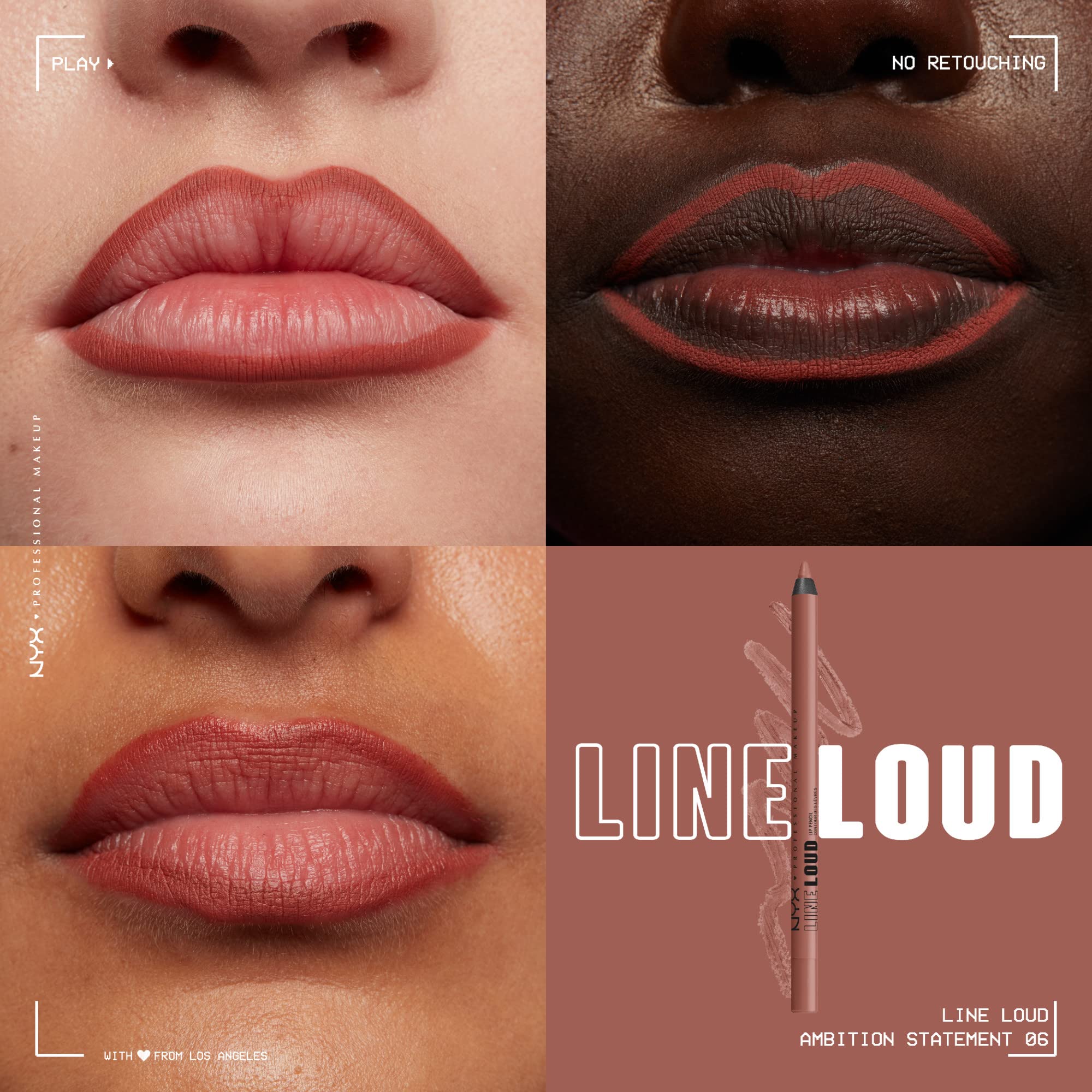 NYX PROFESSIONAL MAKEUP Line Loud Lip Liner, Longwear and Pigmented Lip Pencil with Jojoba Oil  Vitamin E - Ambition Statement (