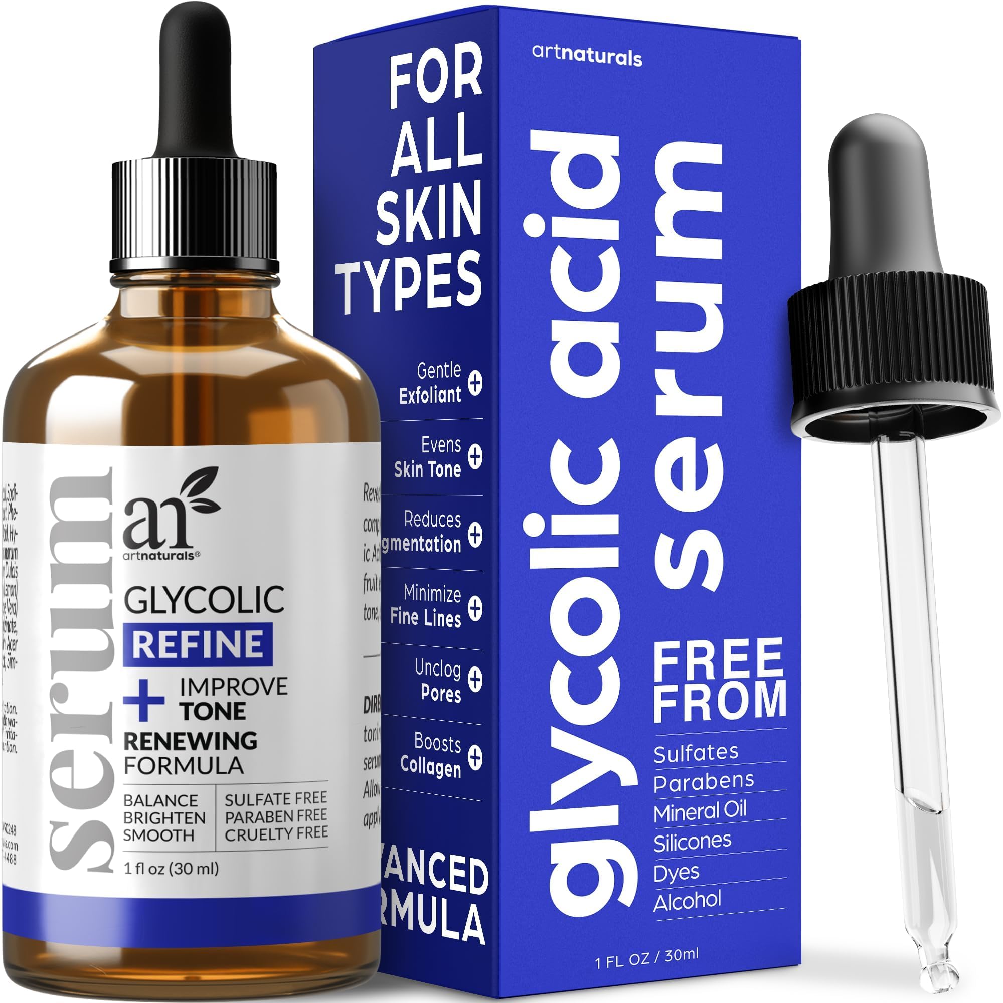 artnaturals Glycolic Serum - Face Serum - Vitamin C and Aloe Vera - Exfoliates and Minimizes Pores, Reduce Acne, Breakouts, and 