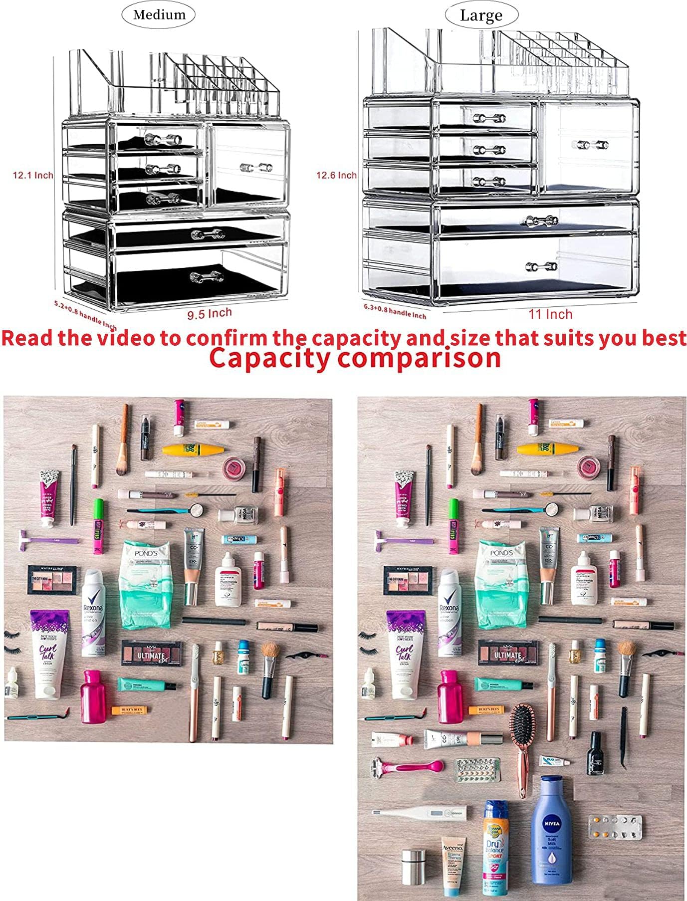 Cq Acrylic 3 Pack Clear Makeup Storage Organizer,Stackable 6 Drawers Make Up Organizers,Cute Desk Organizer For Vanity Jewelry,H