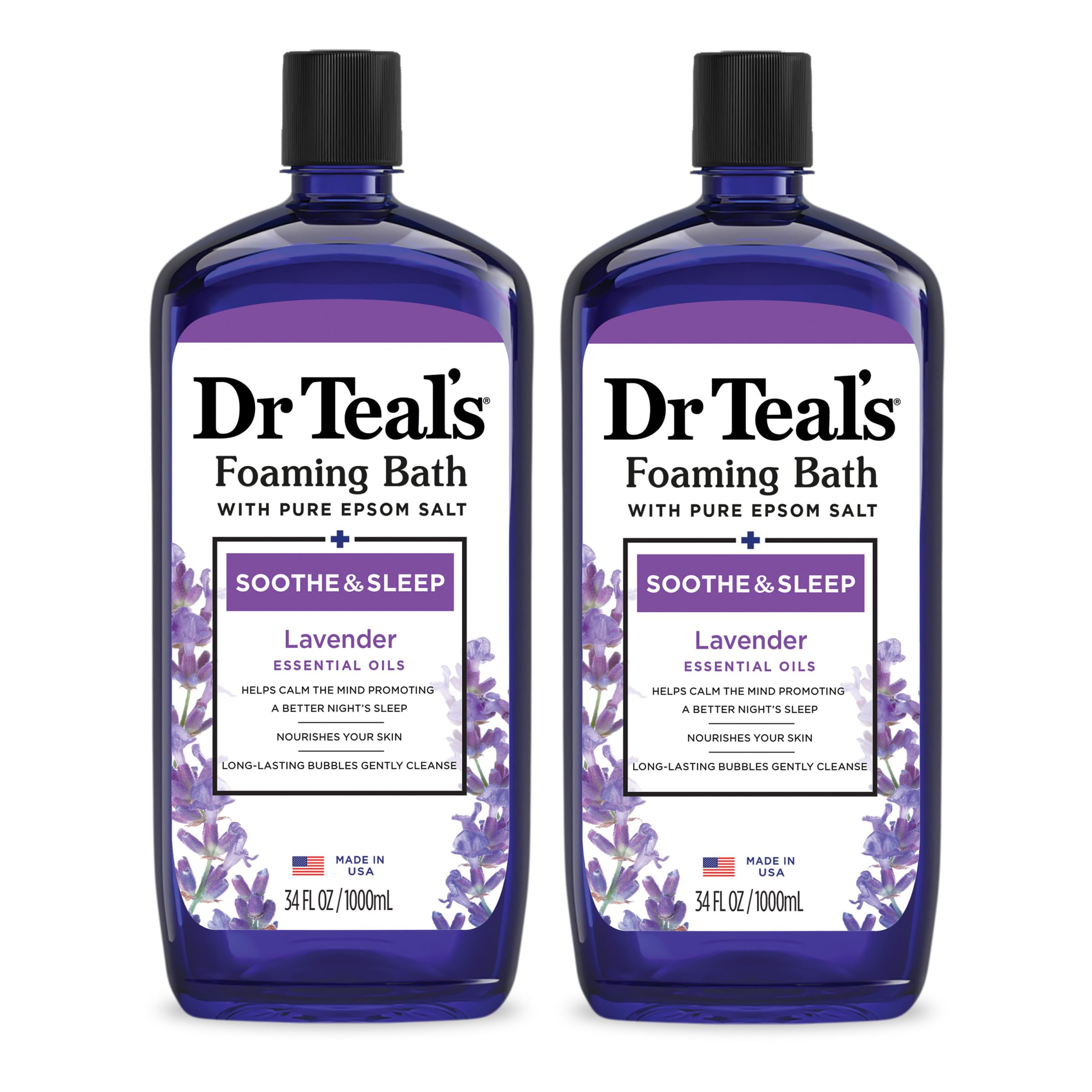 Dr Teals Foaming Bath with Pure Epsom Salt, Soothe & Sleep with Lavender, 34 fl oz (Pack of 2)