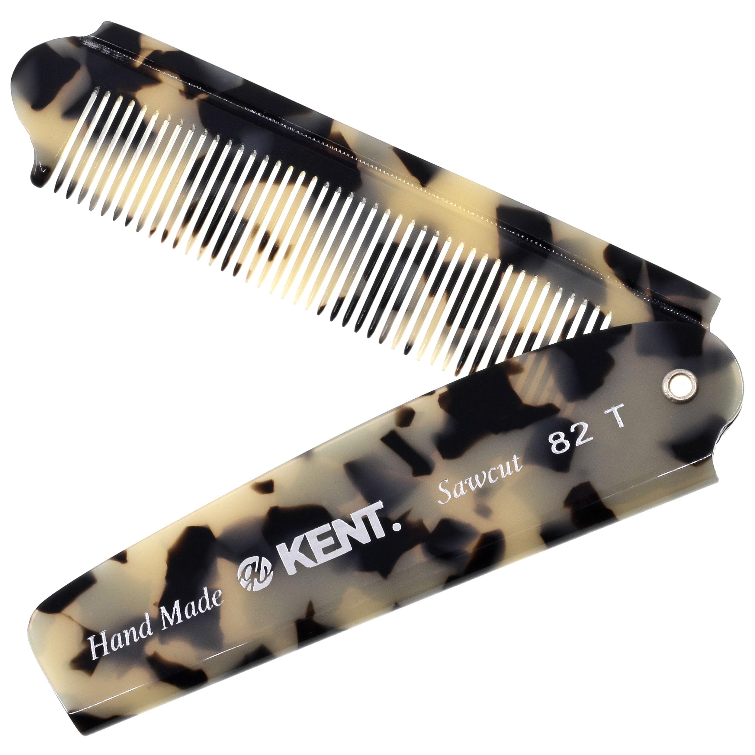 Kent 82T Handmade Folding Pocket Comb for Men, Fine Tooth Hair Comb Straightener for Everyday Grooming Styling Hair, Beard or Mu