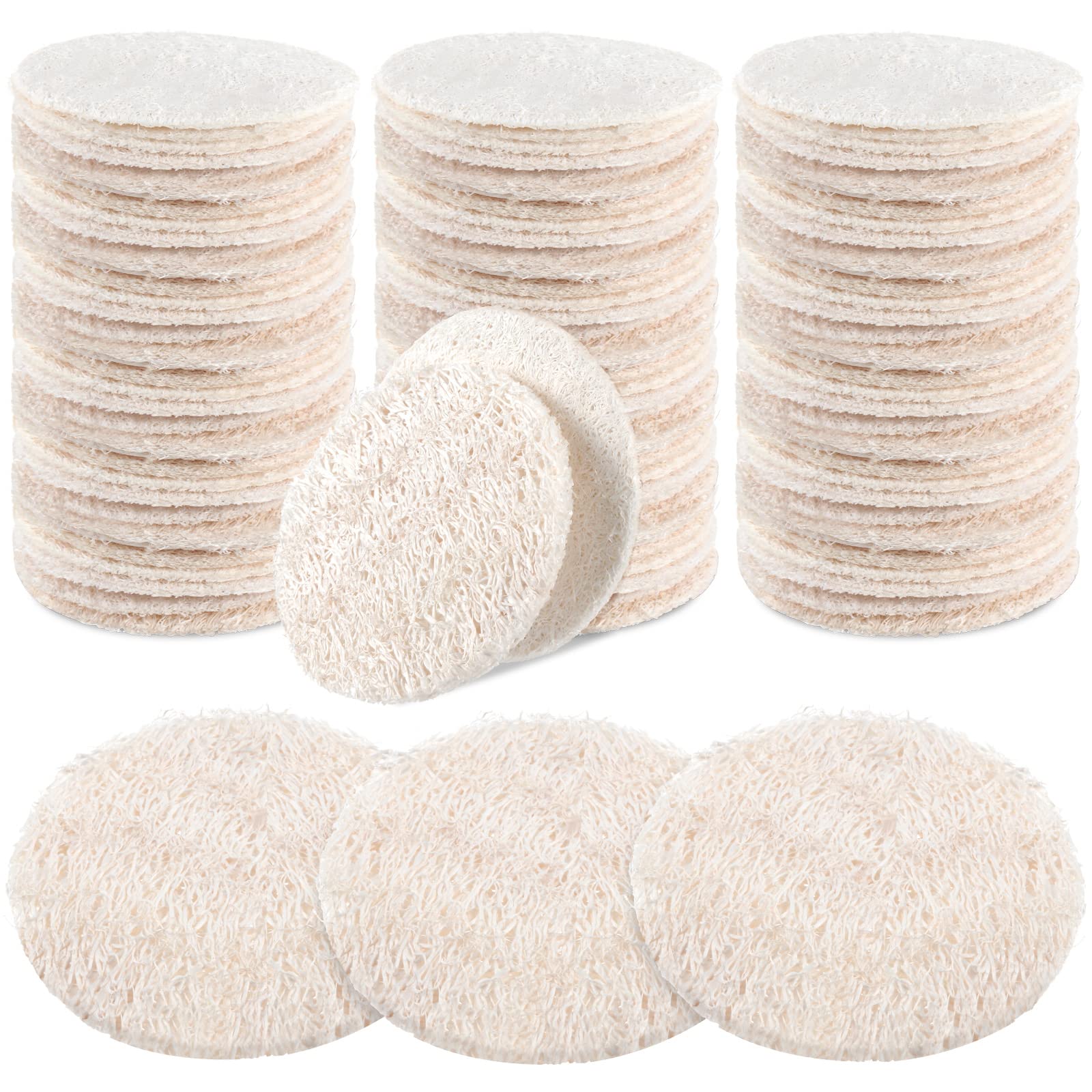 Bokon 100 Pcs Loofah Exfoliating Face Pads 2.36 Inches Round Natural Loofah Sponge Loofah Body Face Scrubber Remove Dead Skin Fa