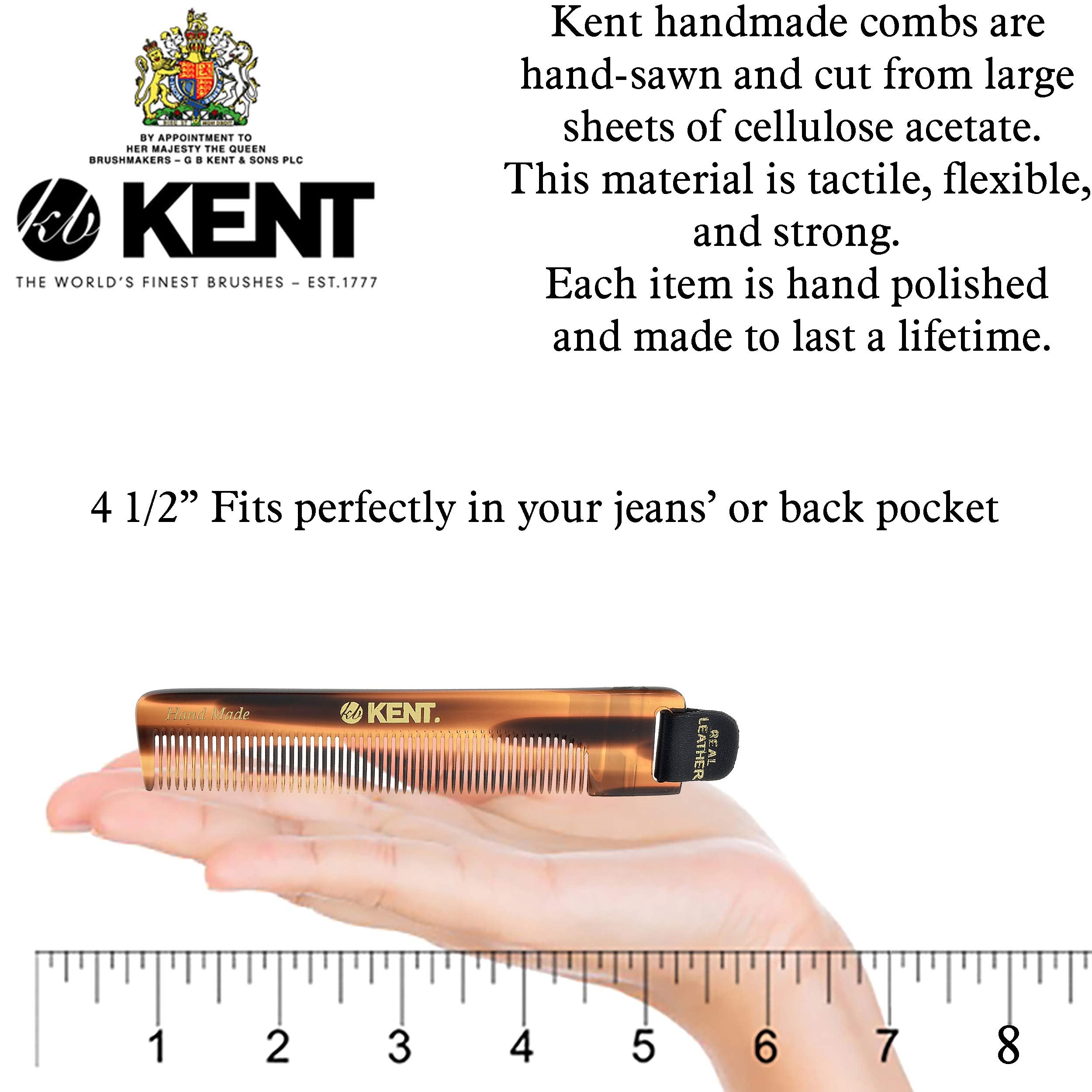 Kent NU22 Handmade Pocket Comb for Men, All Fine Tooth Hair Comb Straightener for Everyday Grooming Styling Hair, Beard and Must