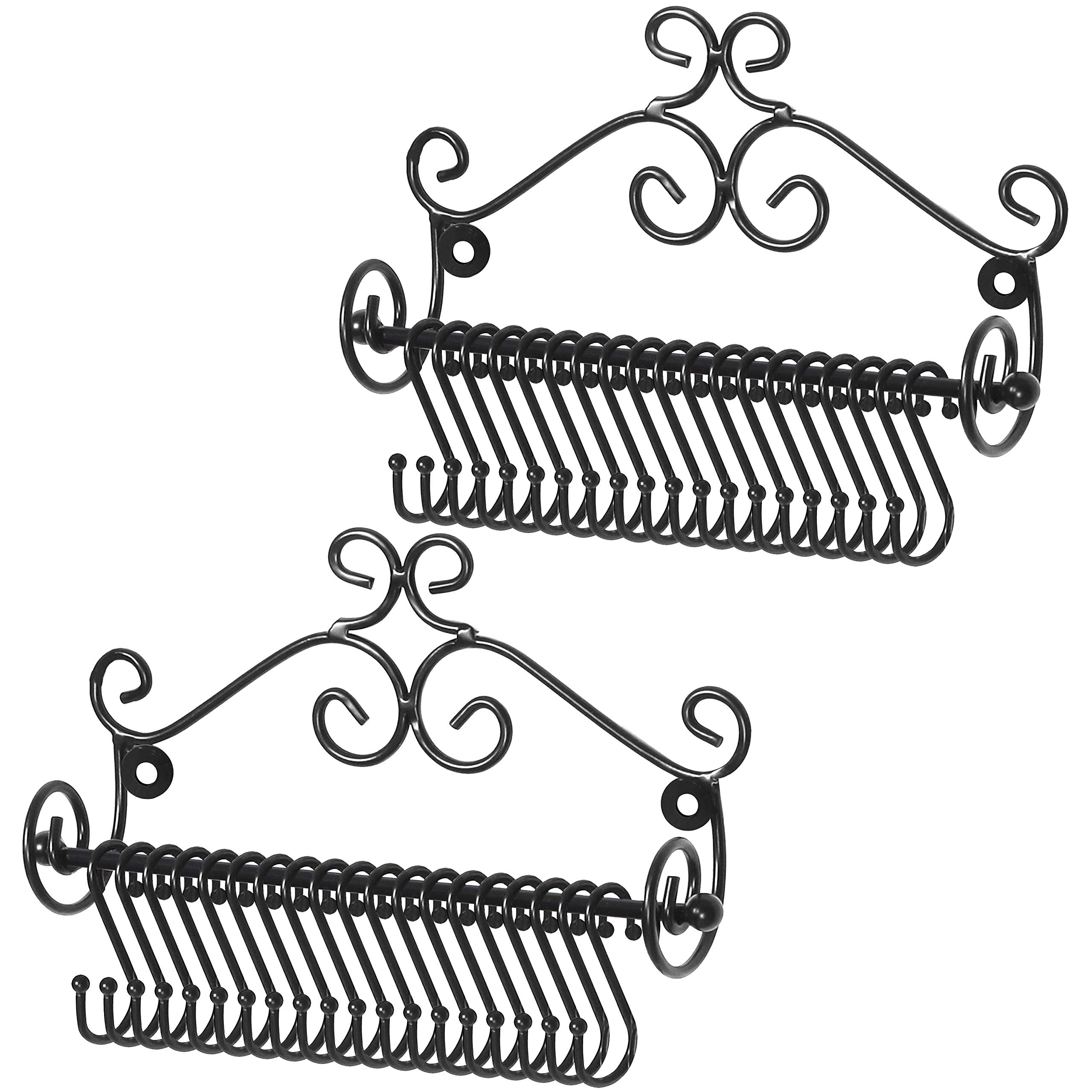 MyGift Set of 2 Jewelry Organizer - Wall Mounted Black Metal Scrollwork Design Necklace Holder Jewelry Display Storage Rack with