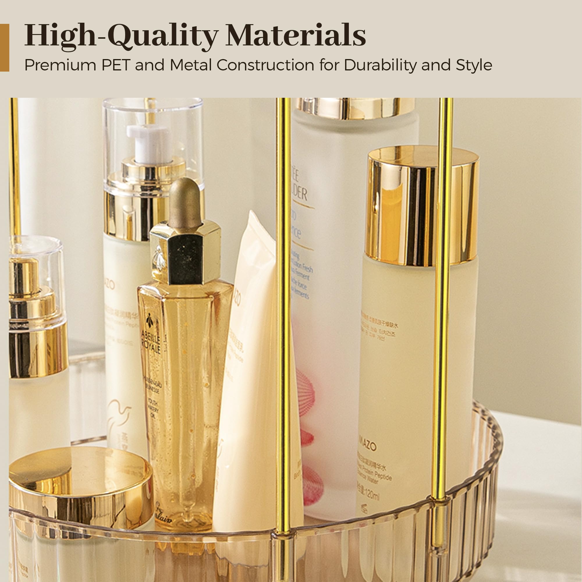 Aveniee 360 Rotating Makeup Organizer For Vanity, Upagraded Perfume Skincare Bathroom Counter Organizers With Brush Divider, Two
