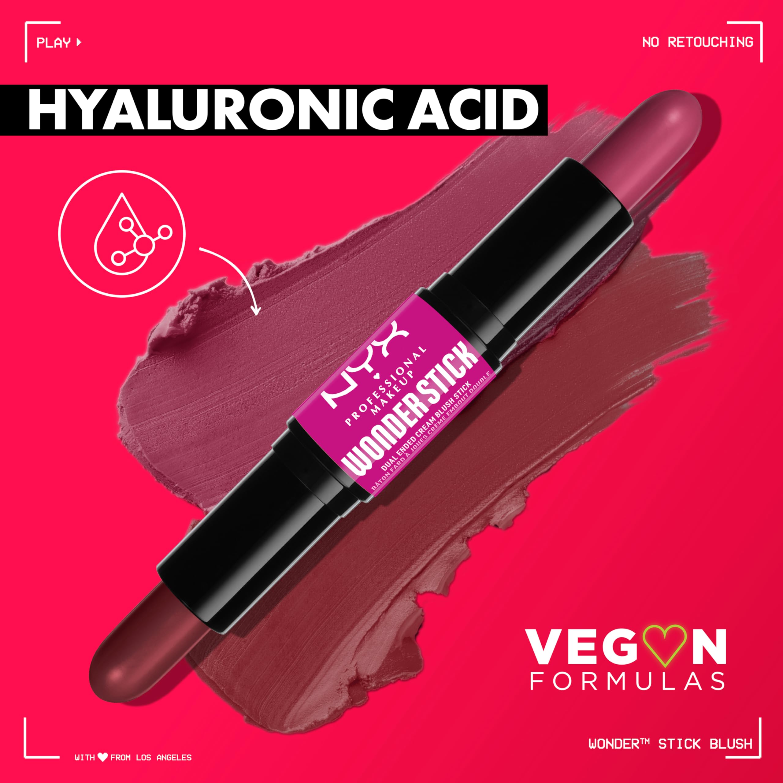 NYX PROFESSIONAL MAKEUP Wonder Stick Blush with Hydrating Hyaluronic Acid, Dual-Ended Cream Blush Stick - Bright Amber & Fuchsia