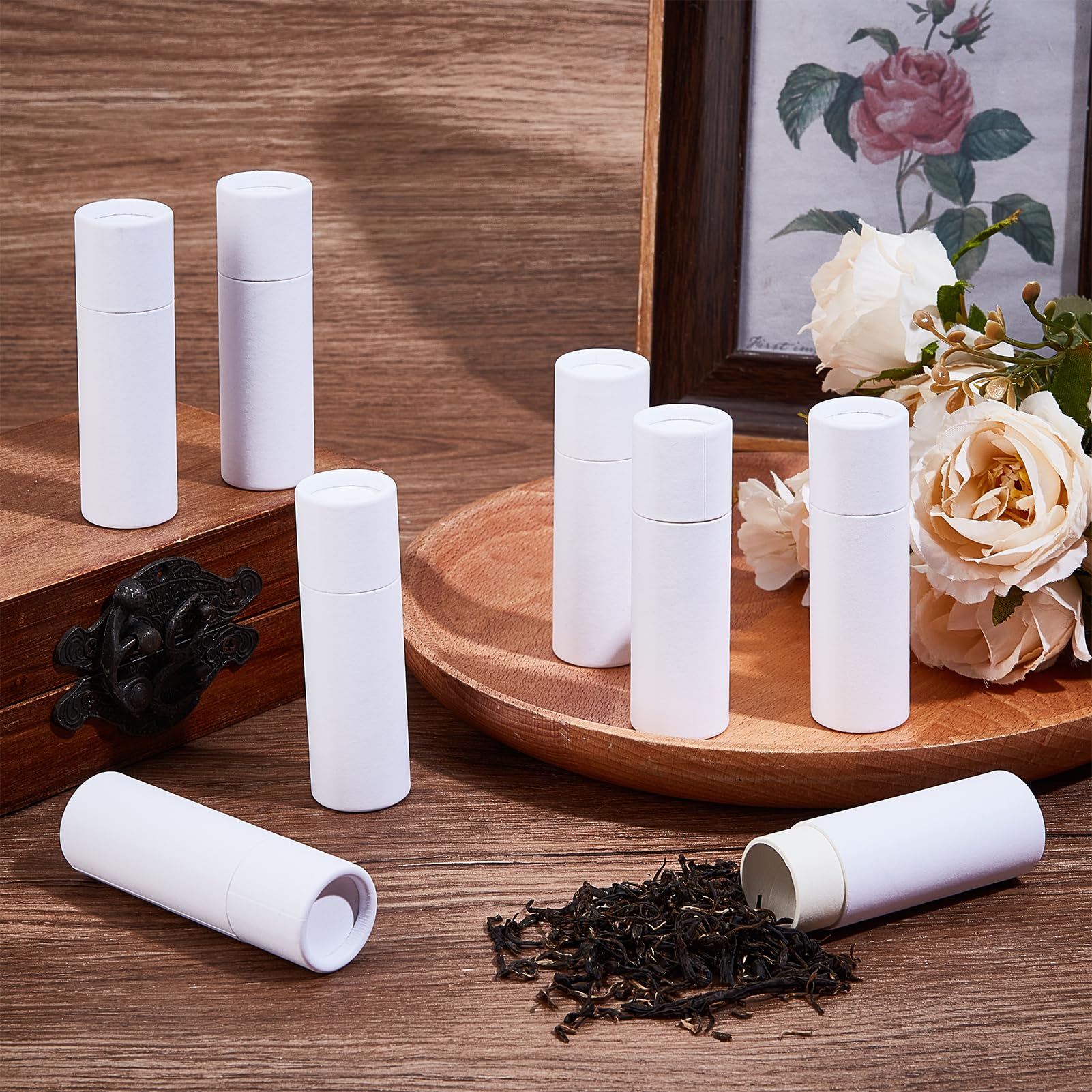 NICENEEDED 20 Pcs Empty Paperboard Lip Balm Tubes, Refillable Kraft Paper Lipstick Tube, Round Cardboard Lip Gloss Container Sol