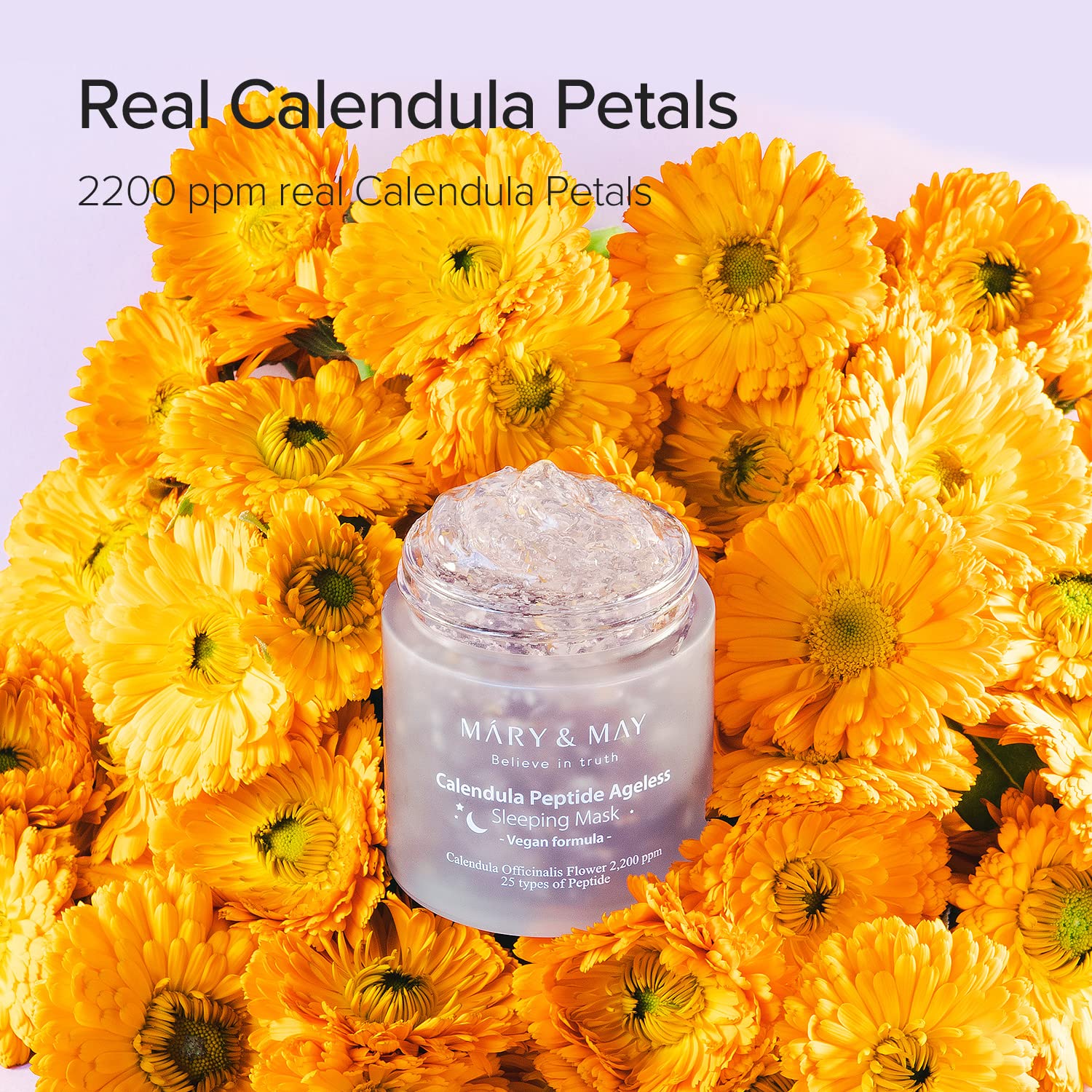 Mary&May Vegan Calendula Peptide Ageless Sleeping Mask 110G, Deep Hydration, Calendula Petals, 25 Types Peptide, Hyaluronic, Gel