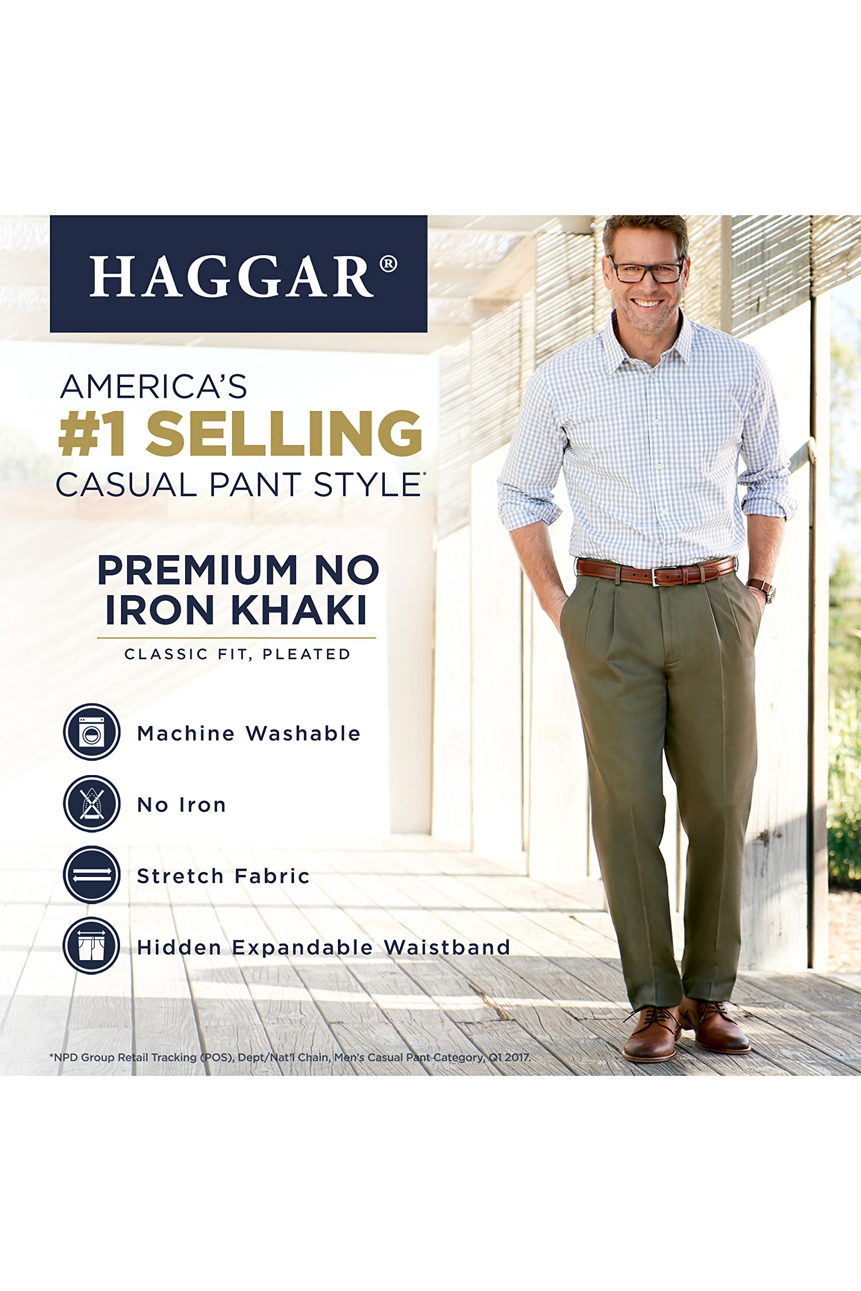 Haggar Mens Premium No Iron classic Fit Front Regular and Big  Tall Sizes, British Khaki Pleat, 44W x 30L