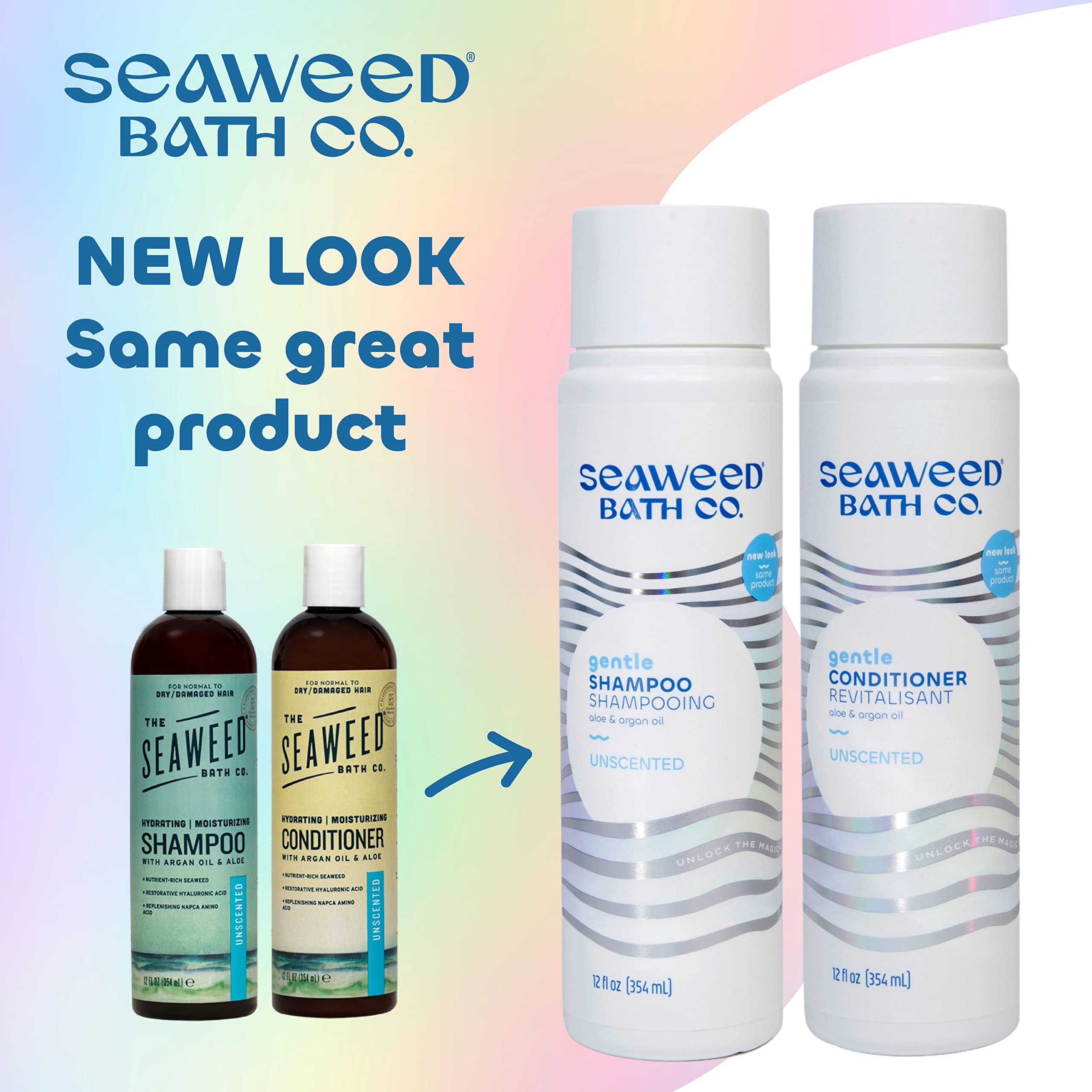 Seaweed Bath Co. Gentle Shampoo And Conditioner Set, Unscented, 12 Ounce (Pack Of 2), Sustainably Harvested Seaweed, Aloe, Argan