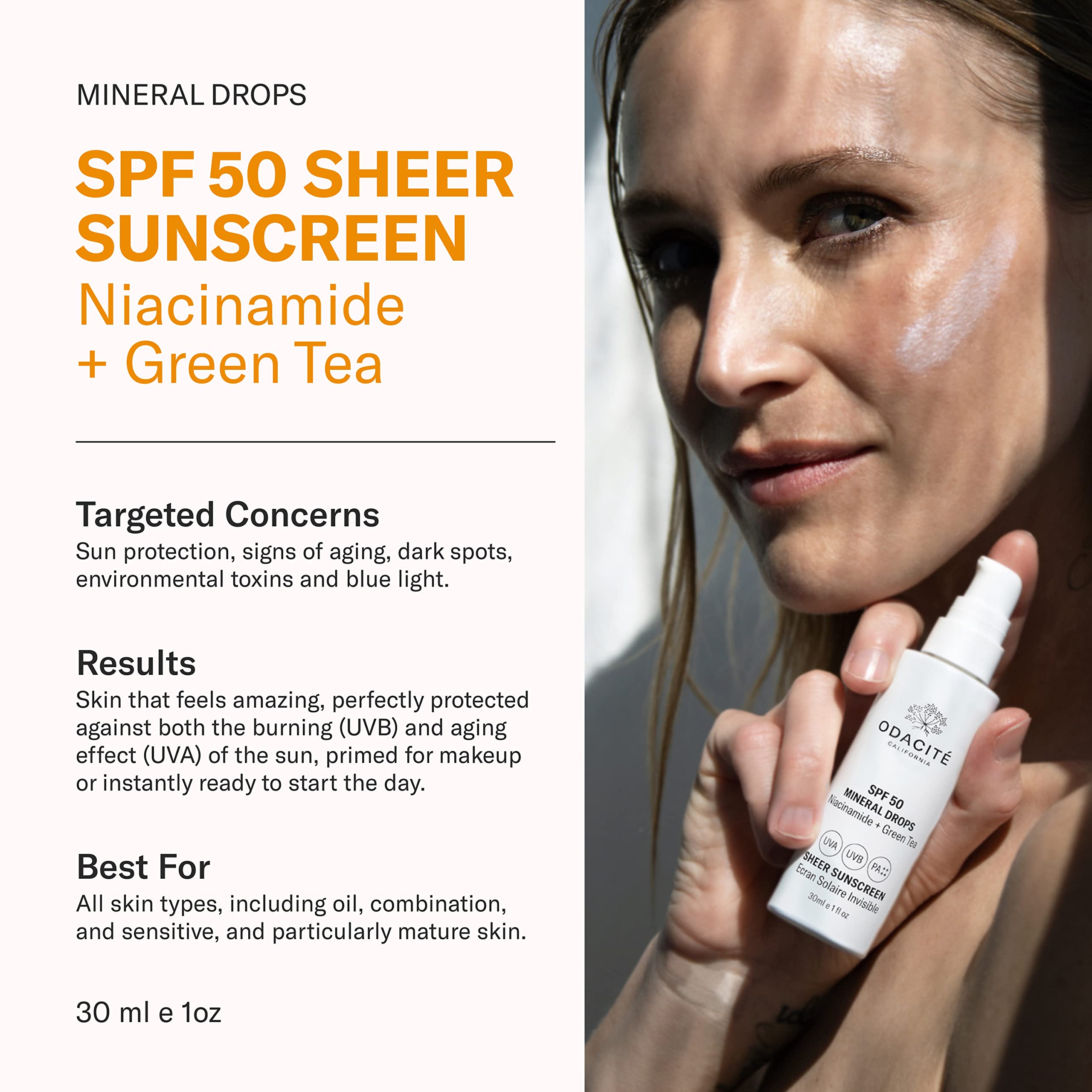 Odacite SPF 50 Mineral Drops Sheer Sunscreen, 30ml