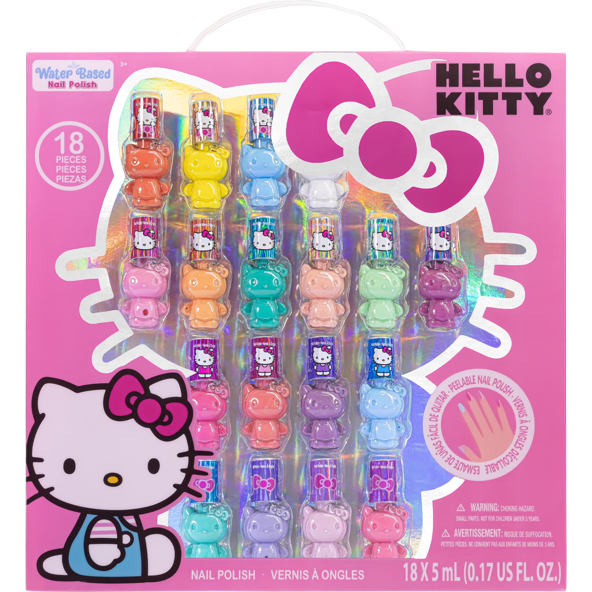 Hello Kitty Non-Toxic Peel-Off Water-Based Safe Quick Dry Nail Polish Set for Girl Kids Ages 3+, Perfect for Birthday Gift Parti