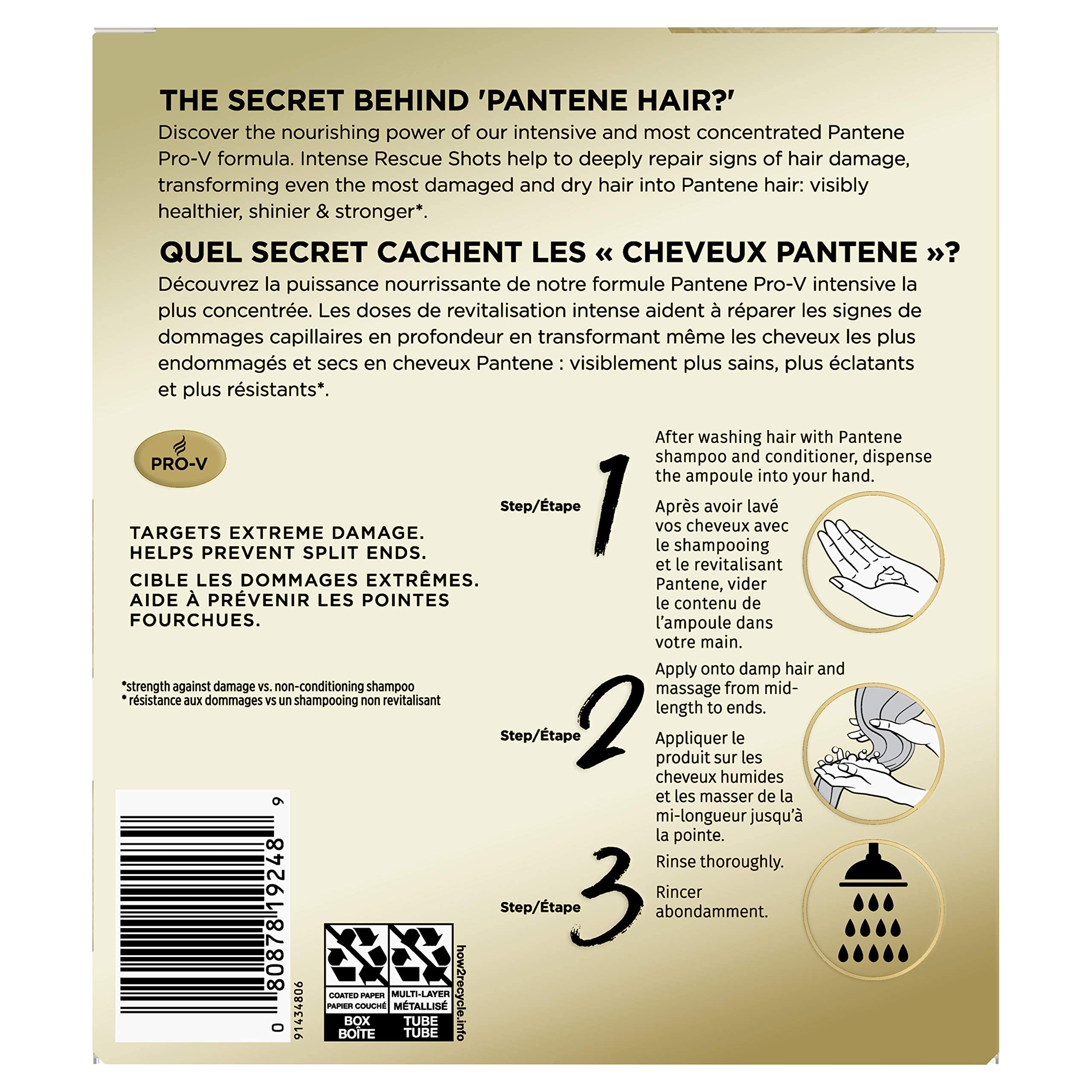 Pantene Hair Mask for Dry Damaged Hair, Deeply Moisturizing and Weightless, Miracle Intense Rescue Shots, Paraben Free, 4ct, 2.0