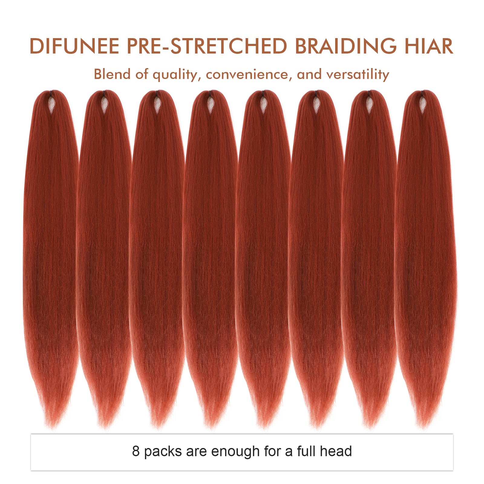 Difunee Pre-Stretched Braiding Hair - 18 Inch 8 Packs Orange Mid-Length Braiding Hair For Twist Or Box Braids, Yaki Texture Hot