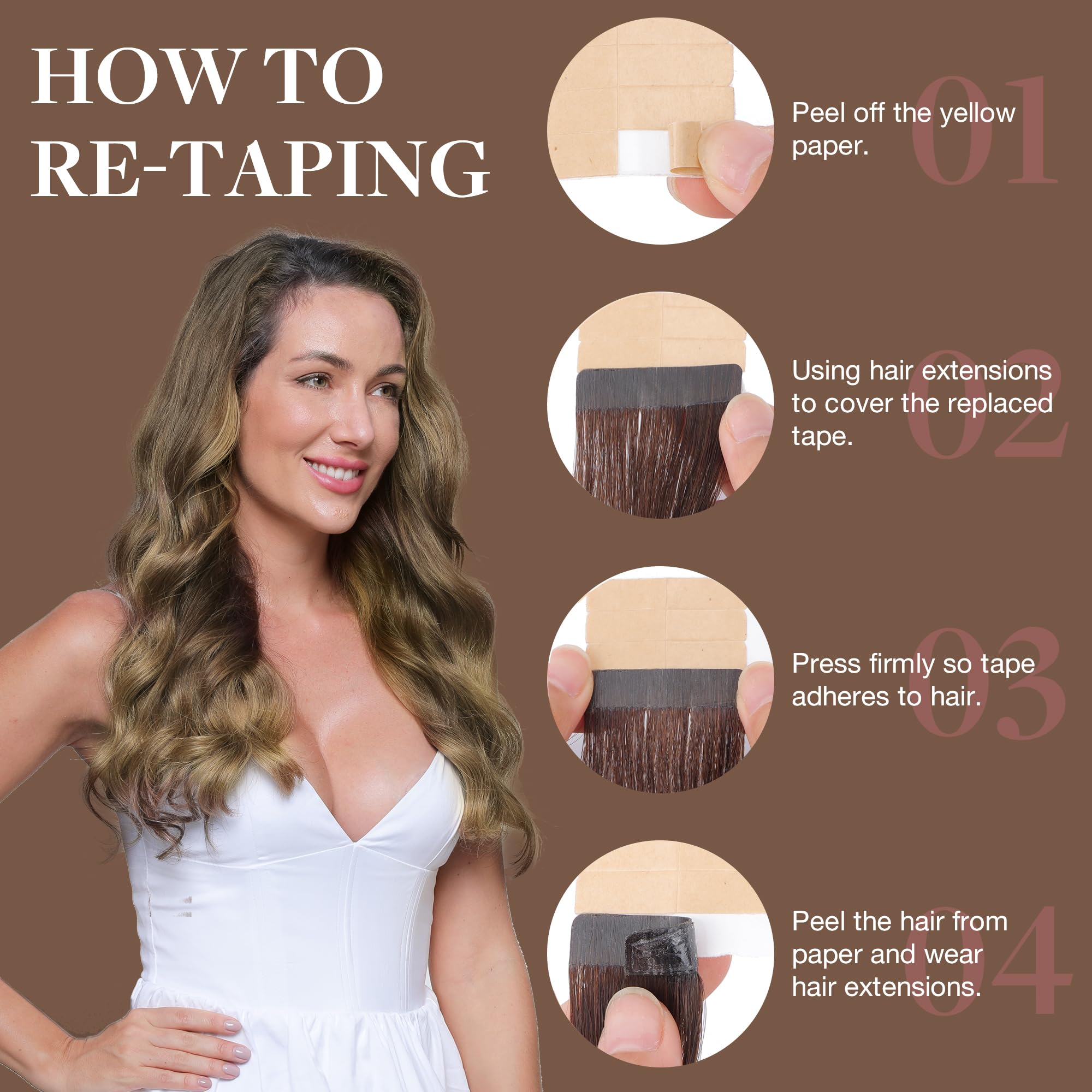 Goo Goo Tape In Hair Extensions Human Hair, 4D/14/5B Brunette Balayage, 12Inch 40G 20Pcs, Thick Ends Straight Seamless Tape In,