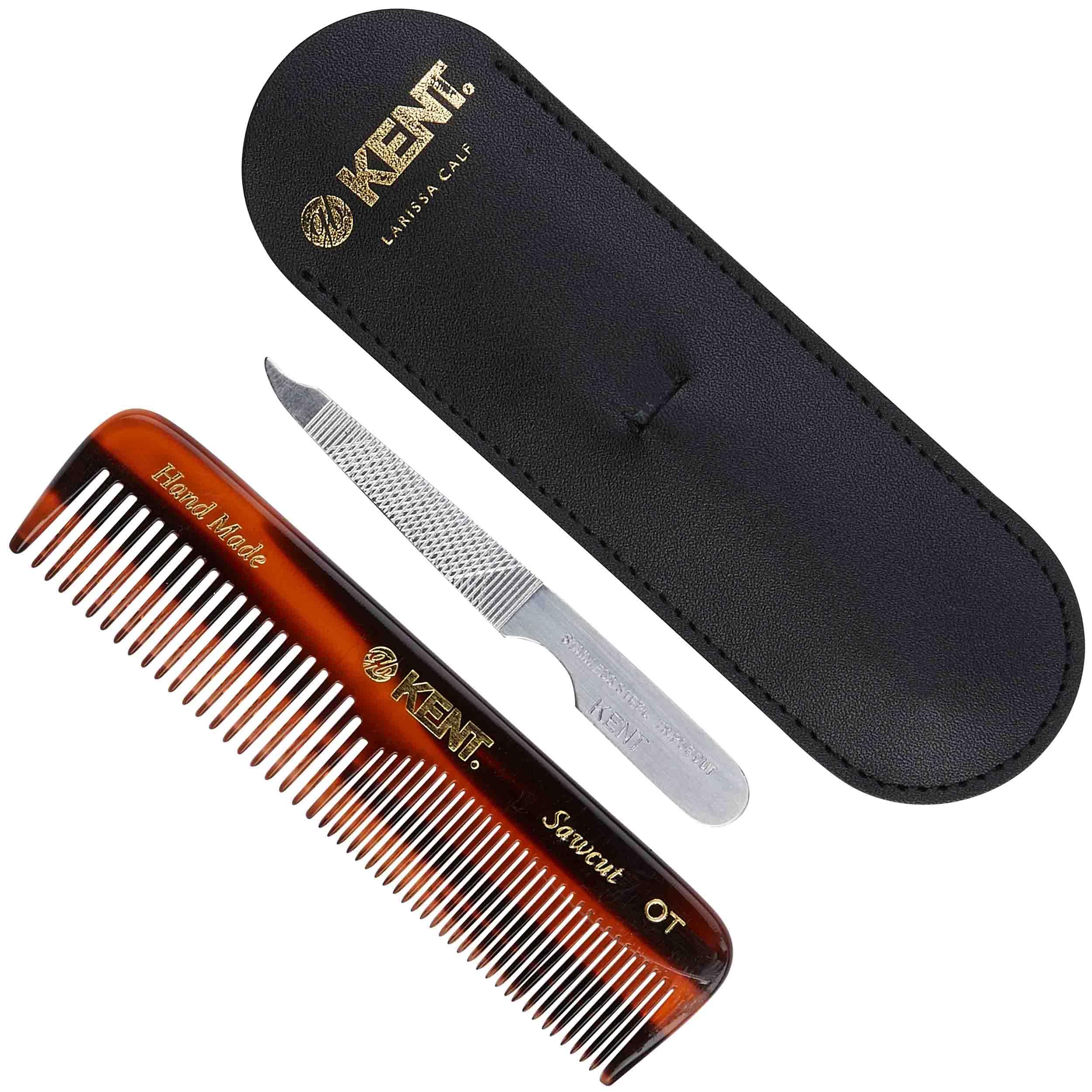 Kent NU19 Gift Set, with OT Fine Tooth/Wide Tooth Pocket Comb for Hair, Mustache and Beard for Men, Women and Kids. Travel Set w