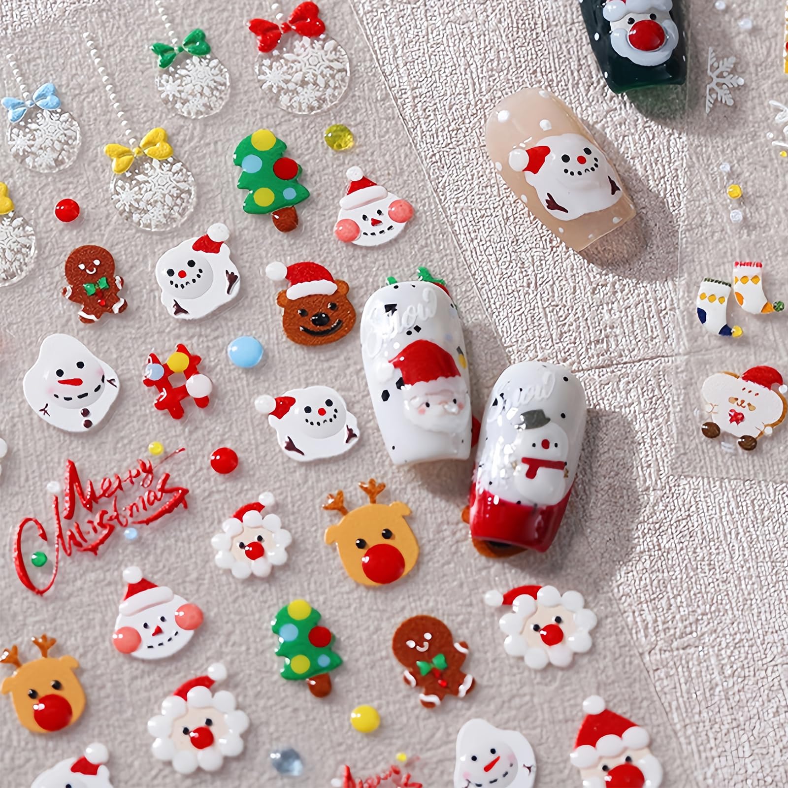 1Pcs Christmas Nail Art Stickers Decals 5D Embossed Santa Claus Self-Adhesive Nail Decals Snowman Elk Bell Xmas Nail Supplies Xm