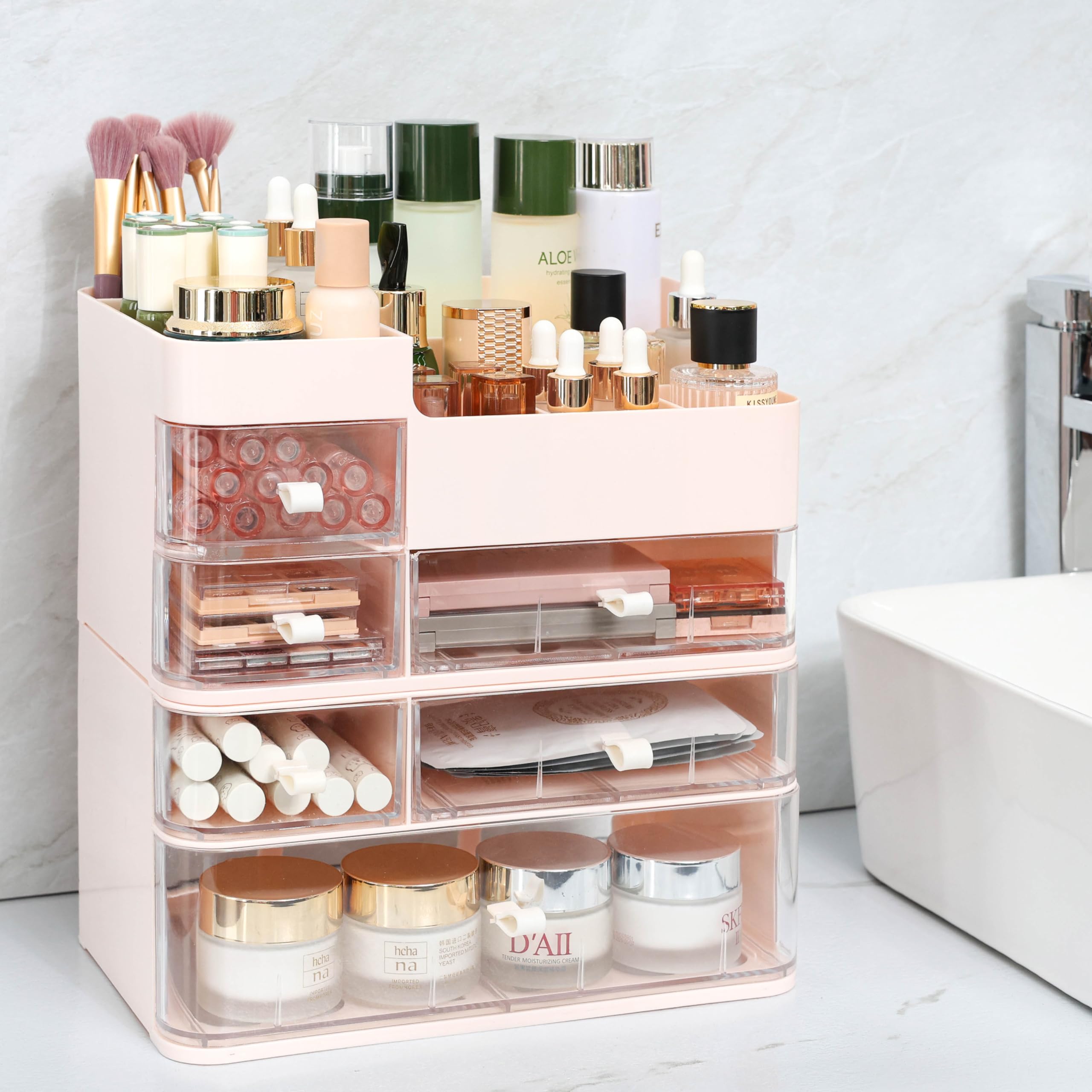 Cq Acrylic Makeup Organizer With 6 Drawers -Plastic Skincare And Cosmetic Storage For Vanity Countertop,Dresser Top Organizer Fo