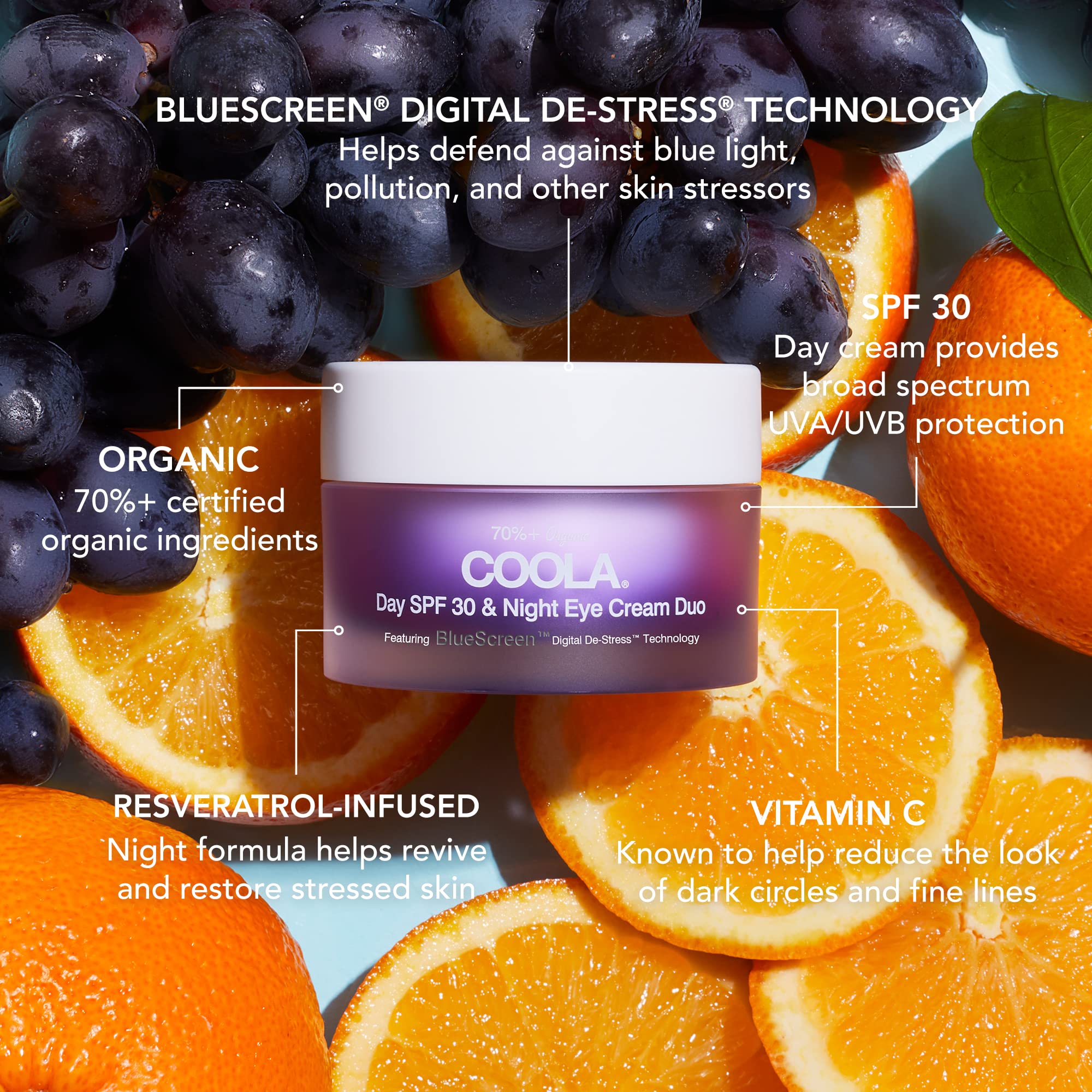 Coola Organic Day And Night Eye Cream Face Moisturizer With Spf 30, Dermatologist Tested Face Sunscreen With Plant-Derived Blues