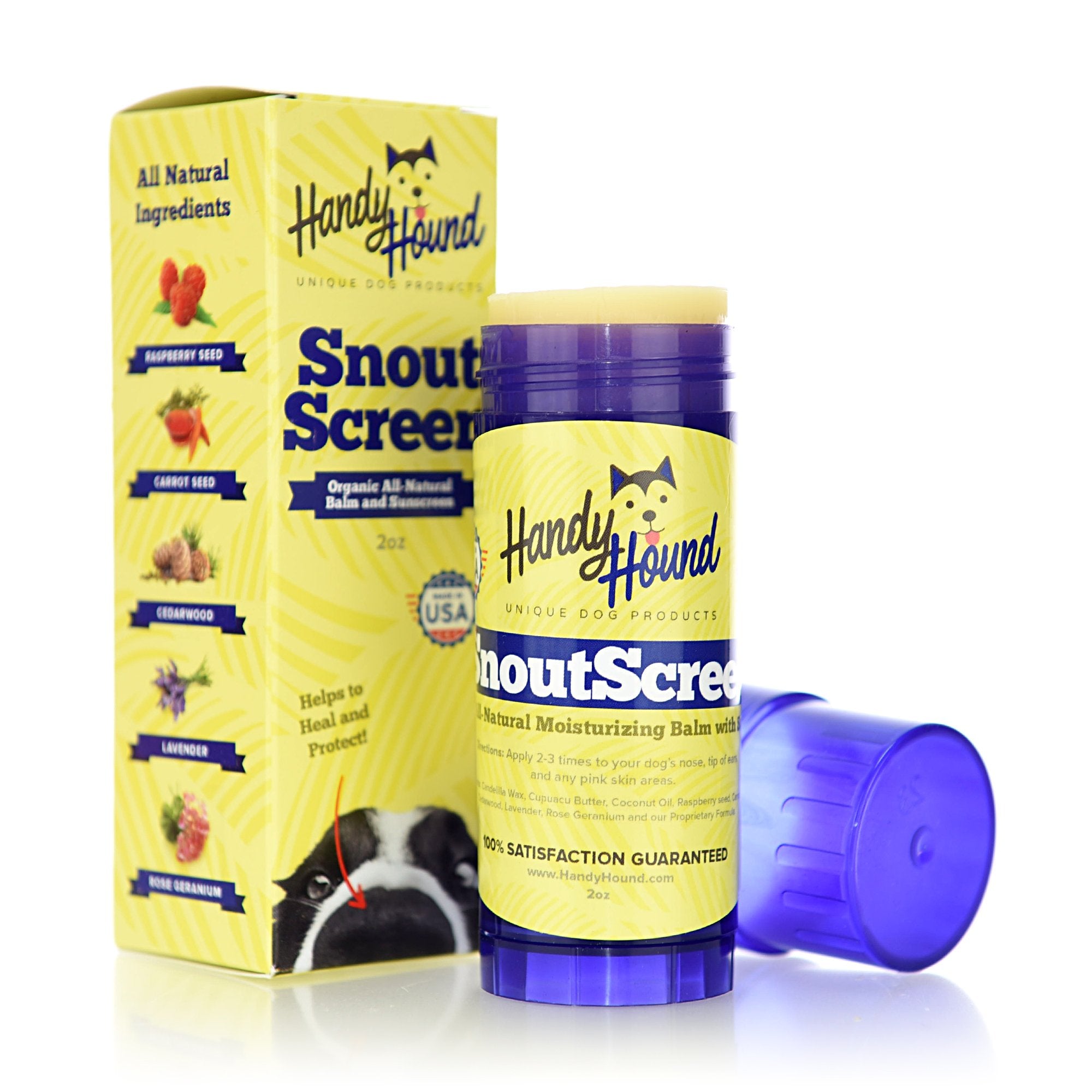 Handy Hound Snoutscreen - All-Natural Organic Vet-Recommended Dog Nose Balm And Paw Balm With Natural Sunscreen - Made In The Us