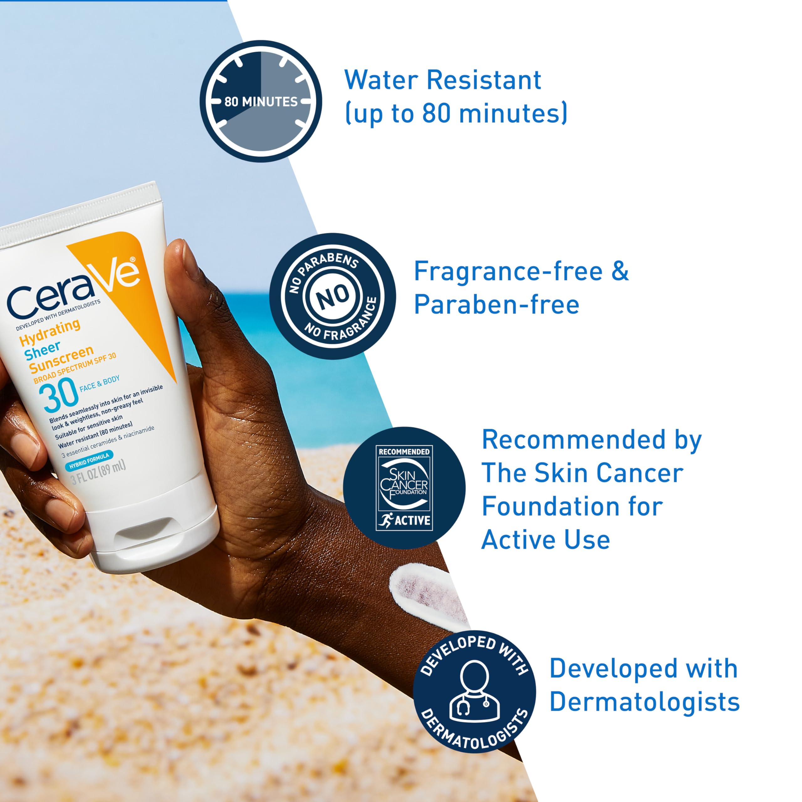 Cerave Hydrating Sheer Sunscreen Spf 30 For Face And Body | Mineral & Chemical Sunscreen With Zinc Oxide, Hyaluronic Acid, Niaci
