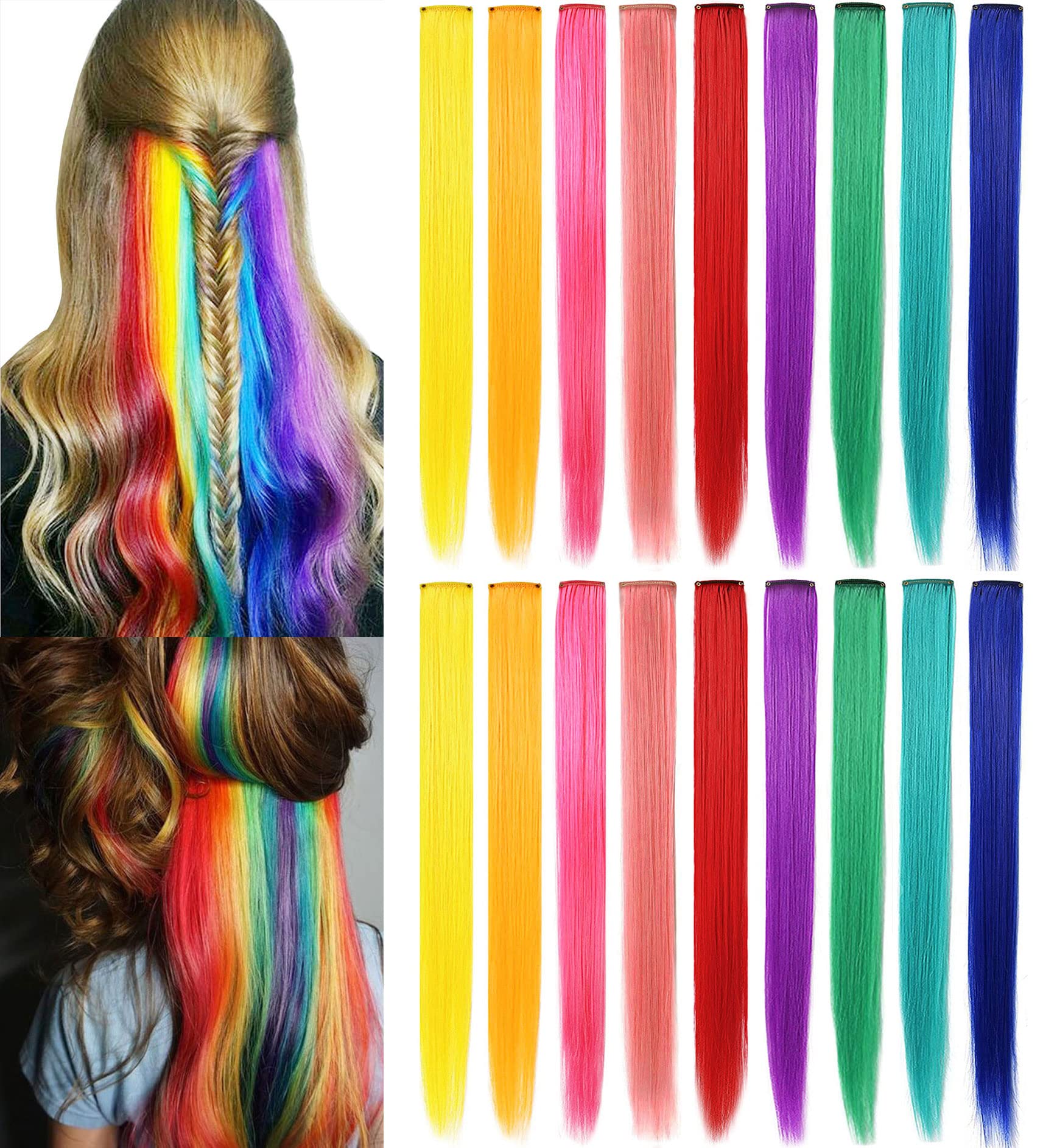 SARARHY 9 Color 18 PCS Multicolored Hair Extensions clip in Kids Highlights 21inch Straight Colored Hair Extension Clip In For G