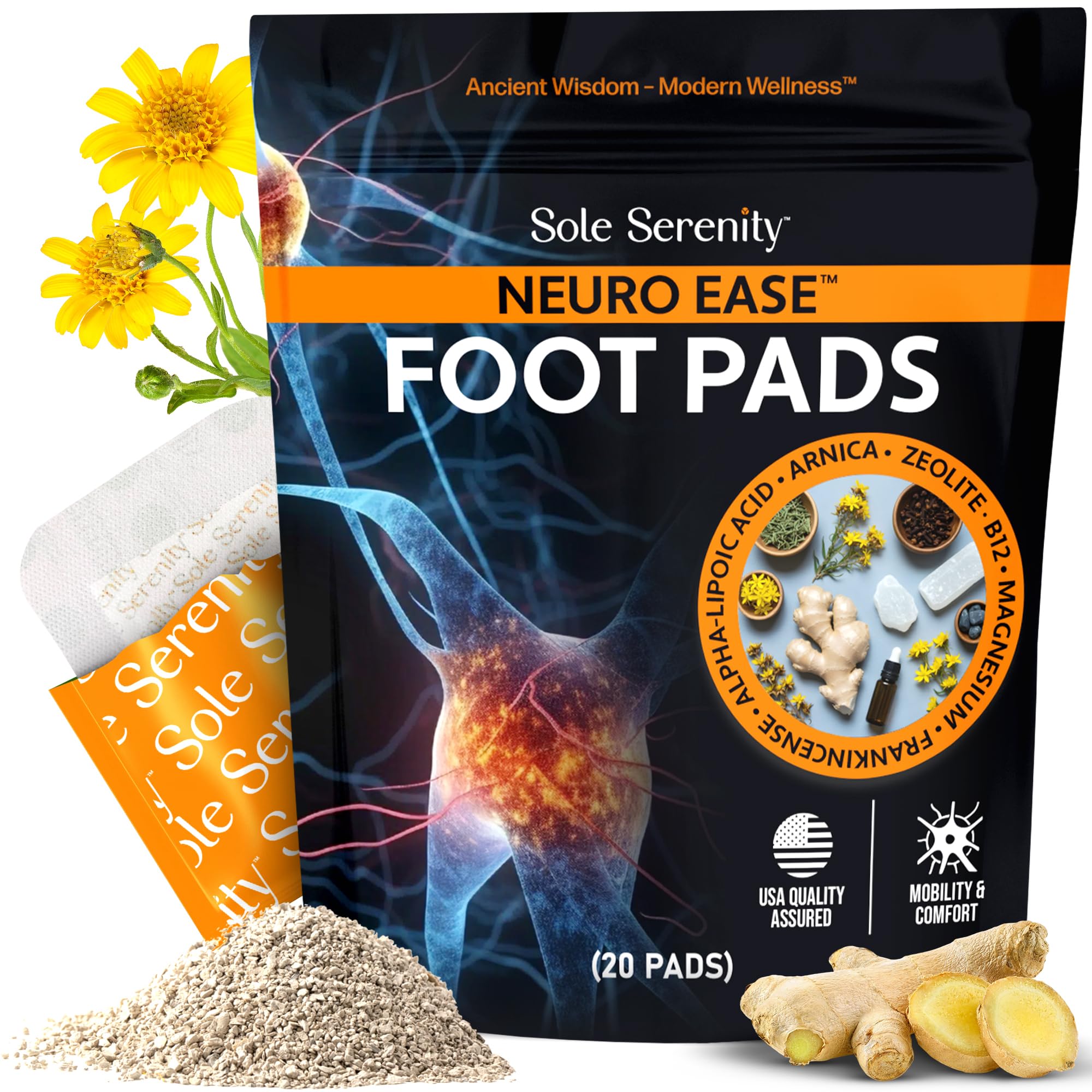Sole Serenity NeuroEase Foot Pads for Occasional Nerve Discomfort in Hands and Feet  B12, Alpha Lipoic Acid, Magnesium, Frankin