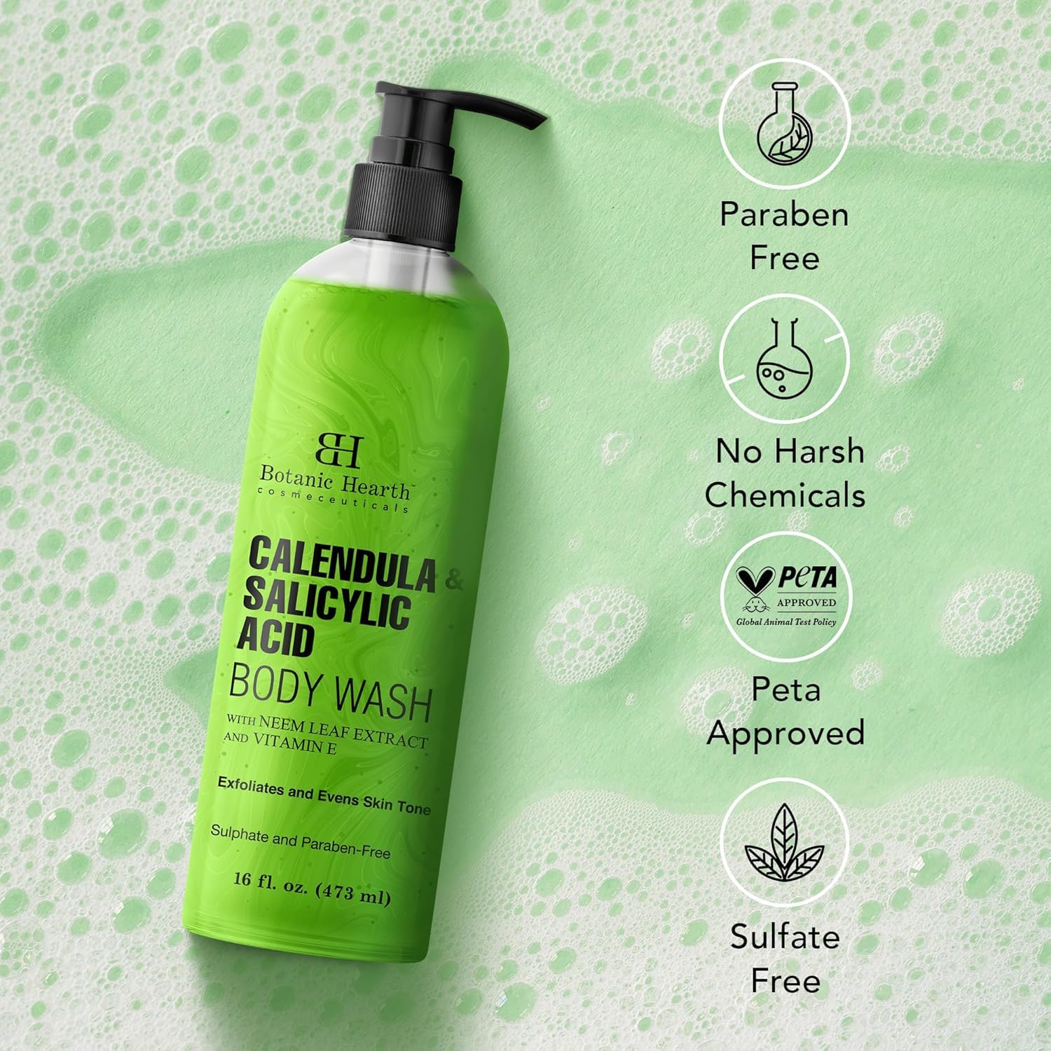 Botanic Hearth Calendula And Salicylic Acid Body Wash 16 Fl Oz | Prevents Acne & Back Acne, Removes Dead Skin, Exfoliating Body