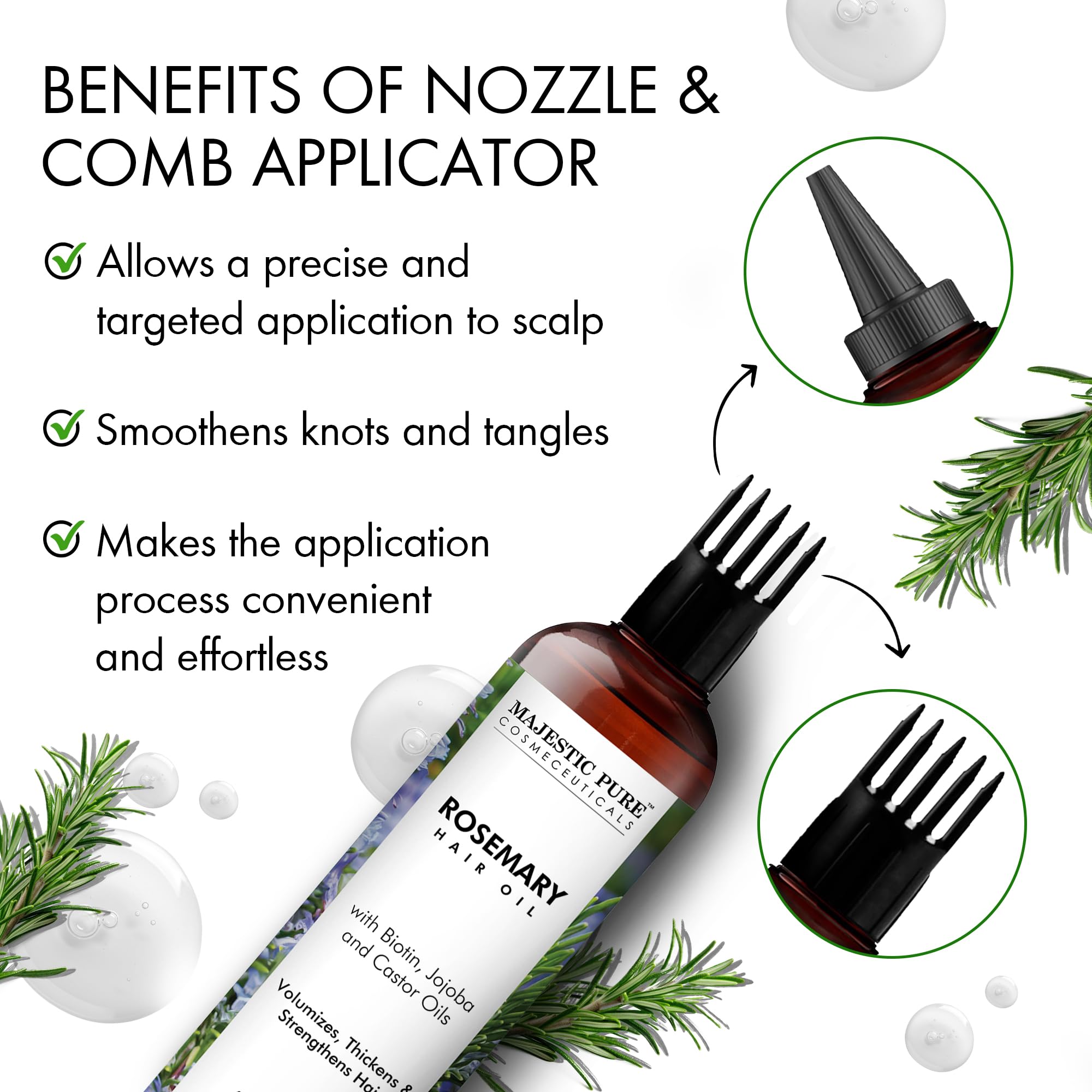 Majestic Pure 100% Pure Rosemary Oil For Hair Growth (6.7 Fl Oz) Infused With Biotin | Hair Strenghtening Treatment | Nourishing