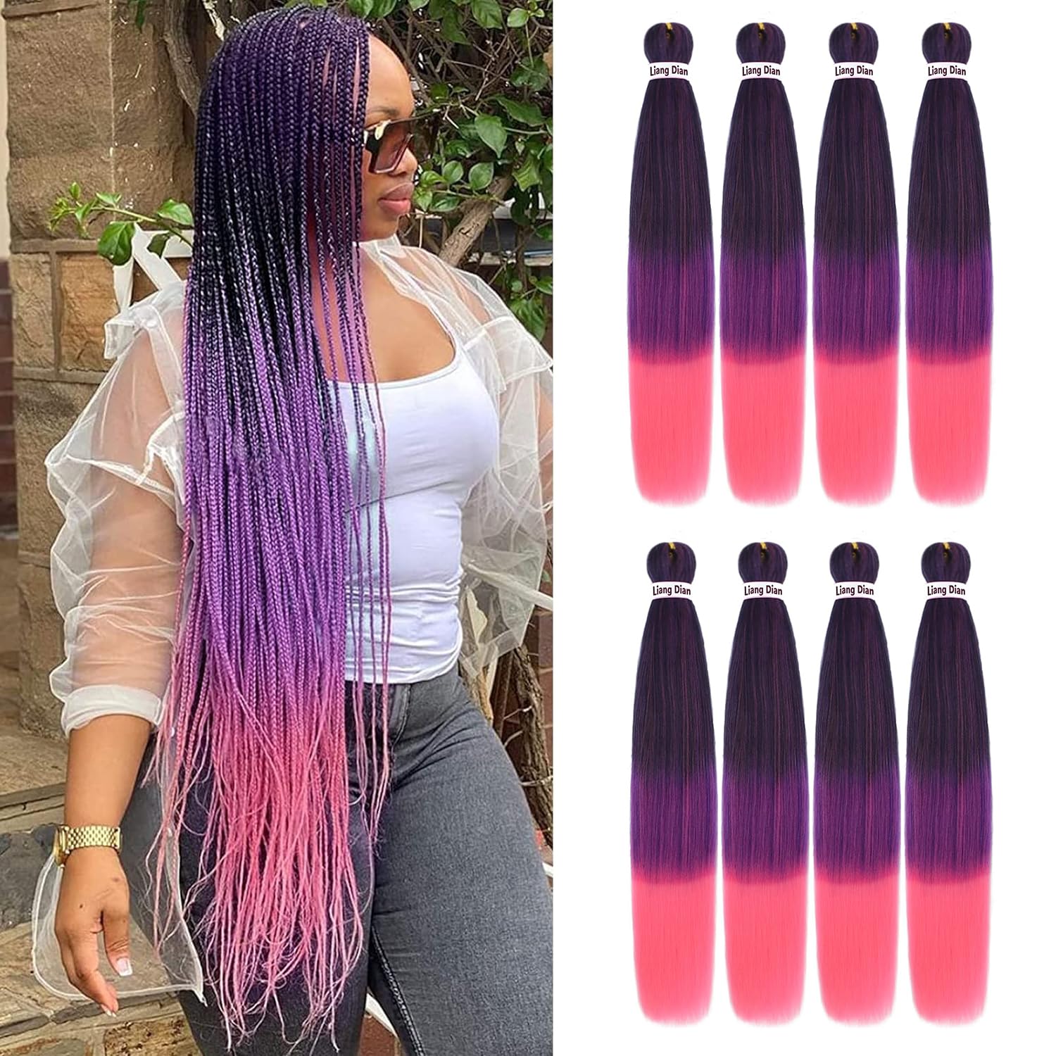 Liang Dian Braiding Hair Pre Stretched 36 Inches 8 Packs Synthetic Fiber Crochet Twist Braids Yaki texture Braiding Hair Extensi