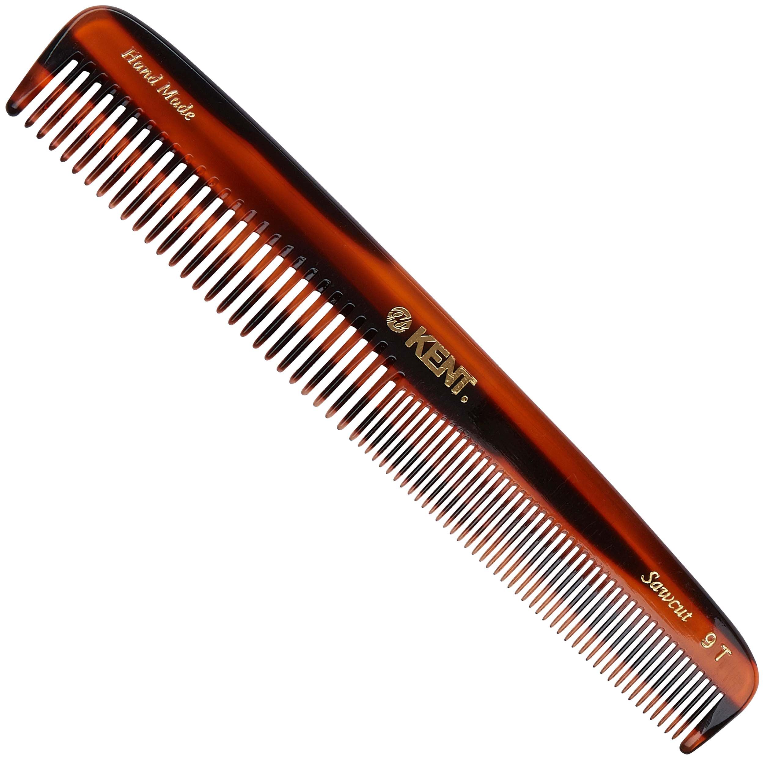 Kent 9T Tortoiseshell Fine Tooth and Wide Tooth Comb Detangler Hair Combs - Large Handmade and Saw-Cut Dressing Comb - Wet Hair 