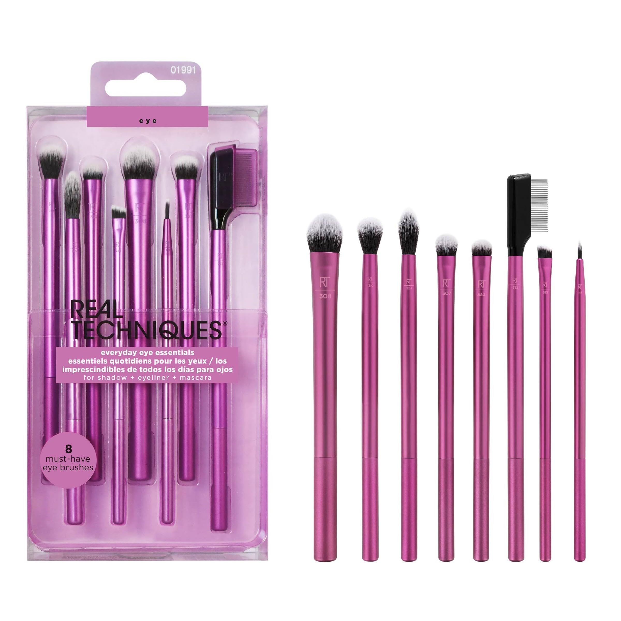 Real Techniques Everyday Eye Essentials Makeup Brush Set, Eye Brushes For Liner, Eyeshadow, Brows, & Lashes, Travel, Friendly, S