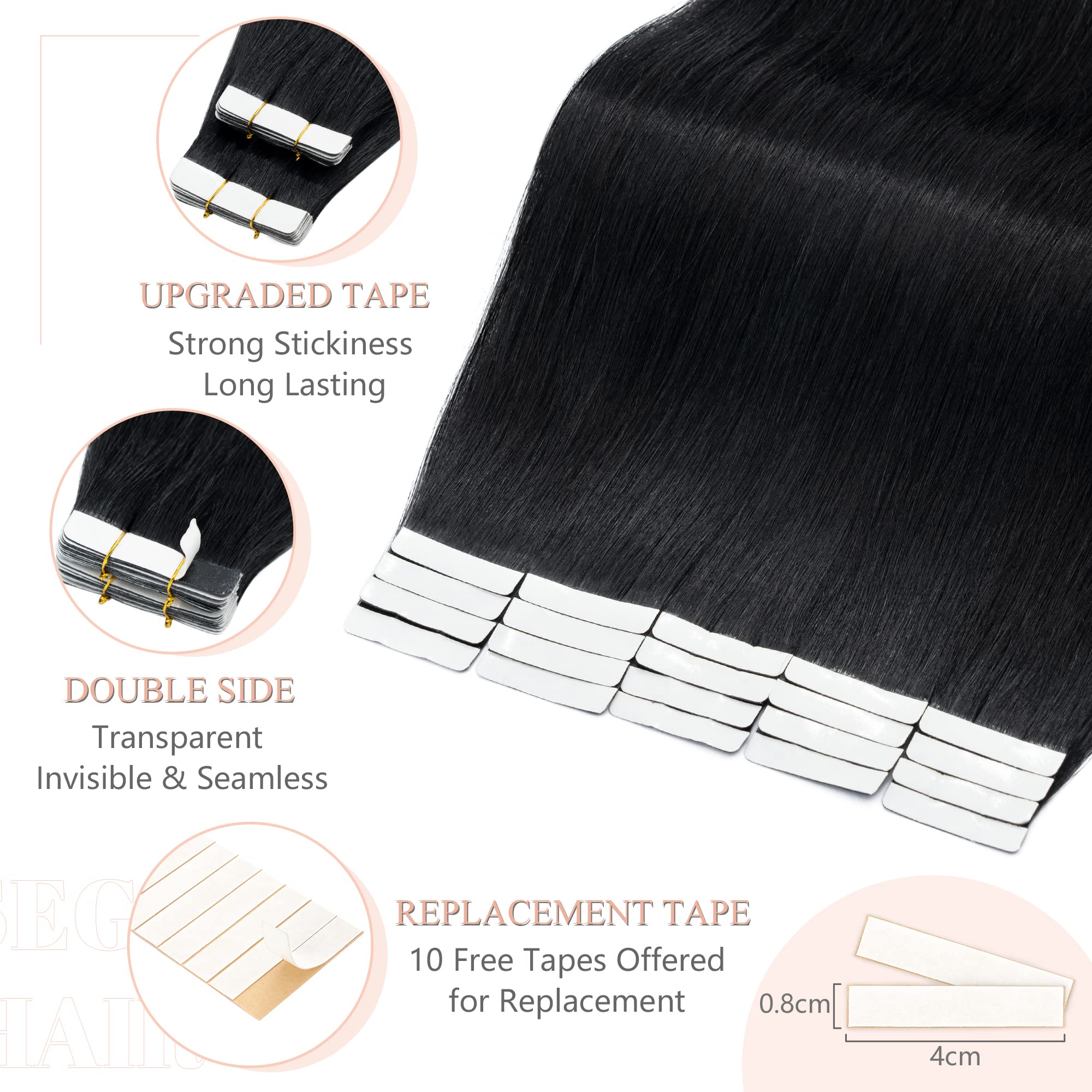Sego Tape In Hair Extensions Human Hair 16 Inch 100G 40Pcs Natural Straight 100% Remy Rooted Seamless Skin Weft Invisible Double