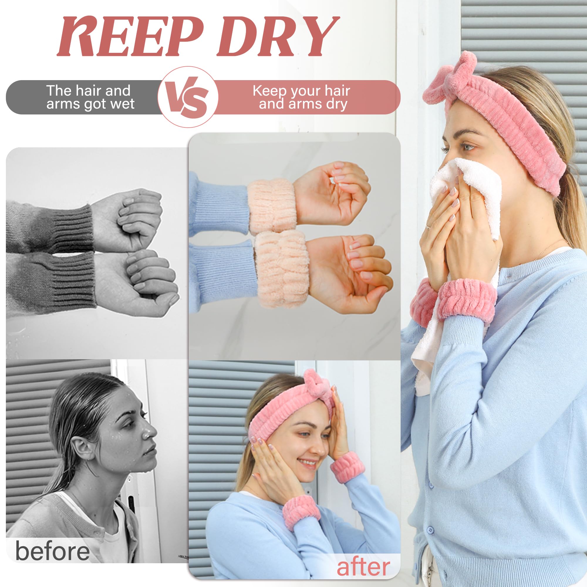 Microfiber Spa Wristbands - Absorbent Wrist Towels For Face Washing, Prevent Water From Spilling Down Your Arms (8 Pcs)