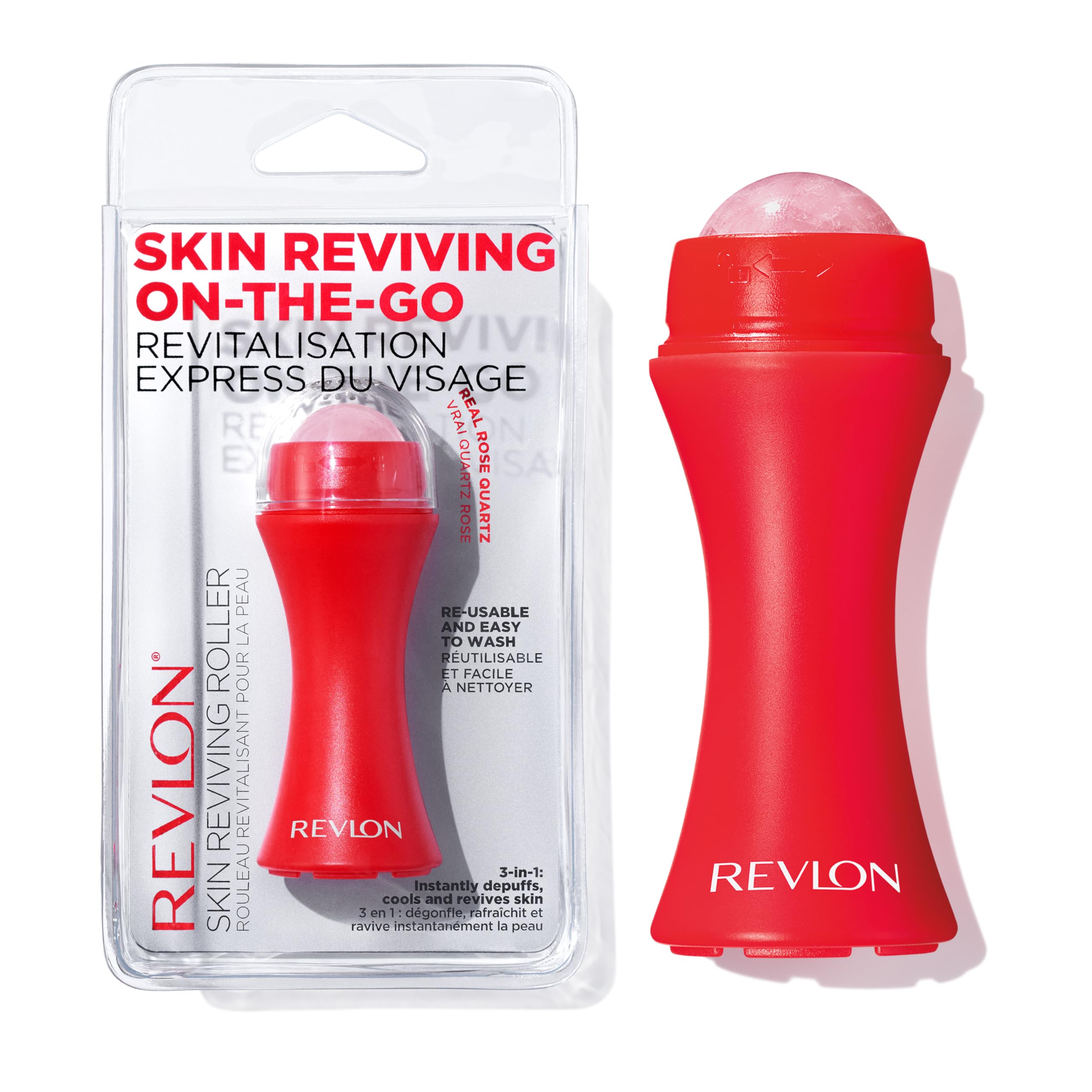 Revlon Skin Reviving Roller With Rose Quartz For All-Day Facial Reviving & Brightening, Compact & Reusable, Gentle On Skin, 1 Co