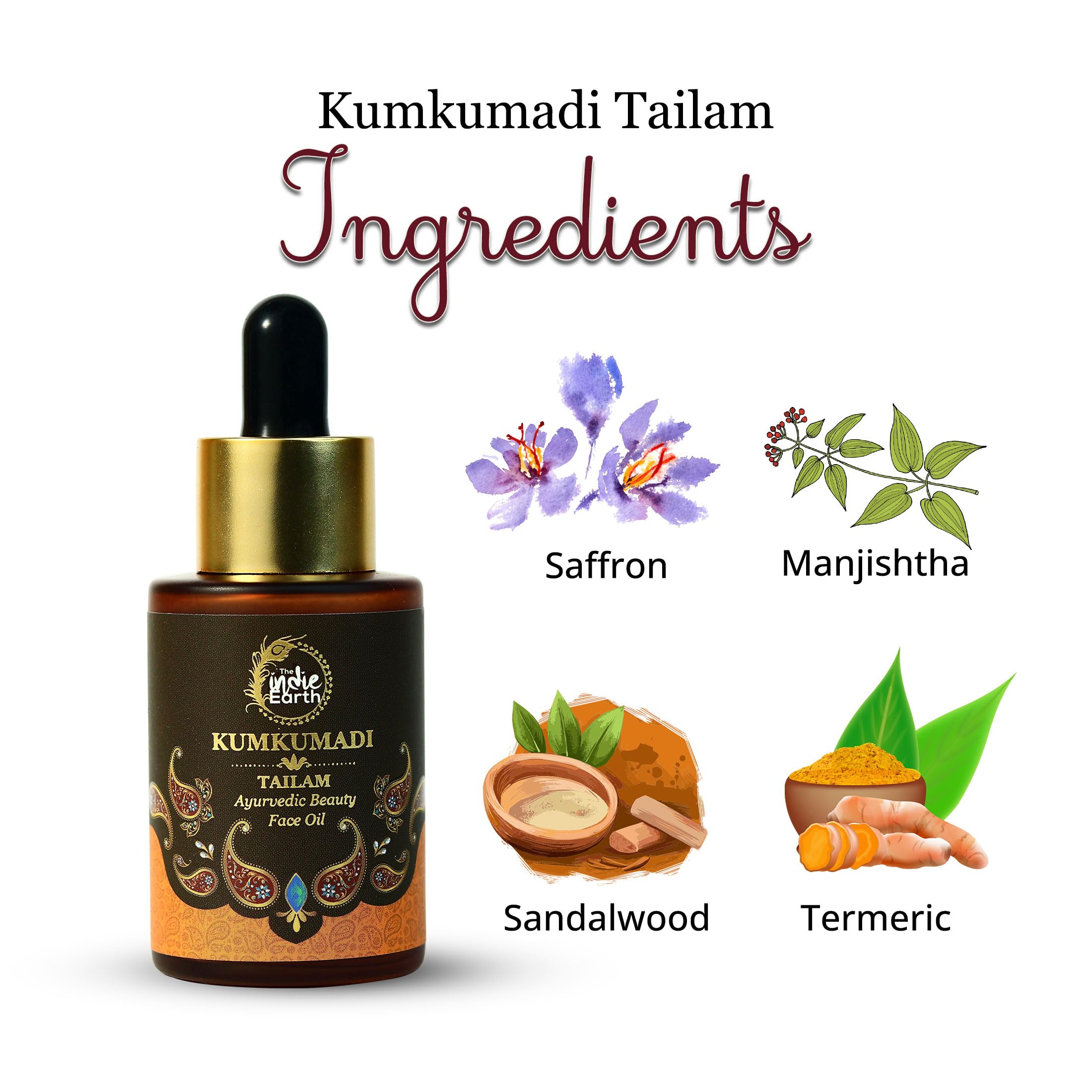 The Indie Earth Kumkumadi Tailam 30 ml | An Ayurvedic Beauty Face Oil | Miraculous Beauty Night Serum for Brighter, Glowing & Yo