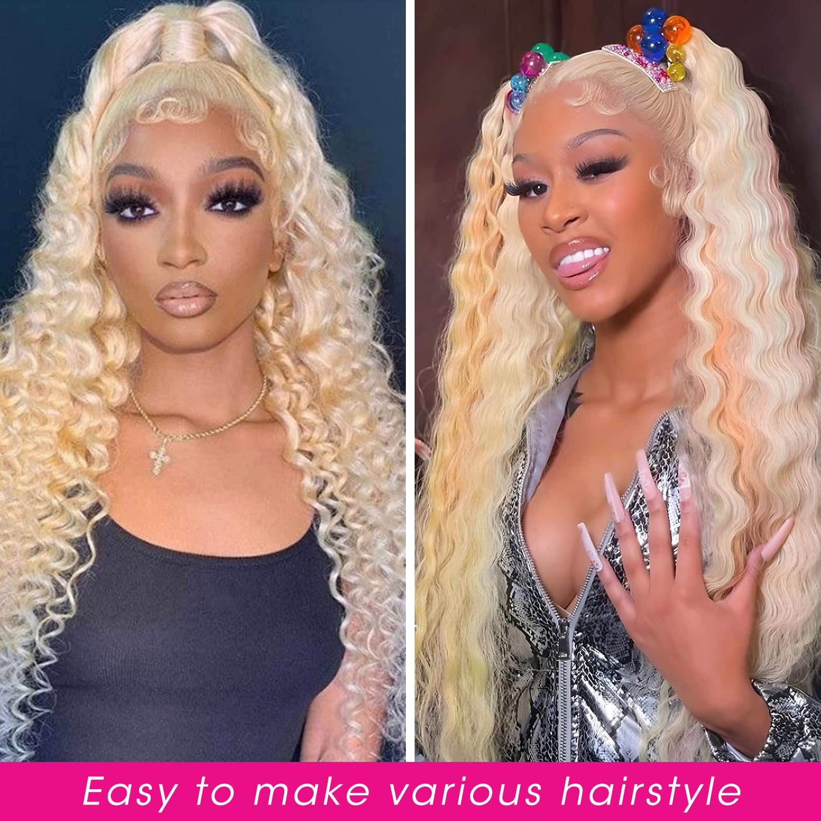 Supsyousf 30 Inch Lace Front Wig Human Hair 613 13X6 Transparent Lace Deep Wave 180 Density Free Part Blonde Lace Front Wigs Hum