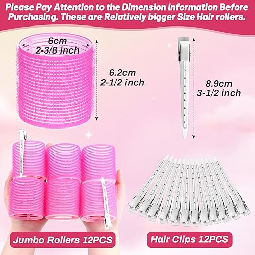 Jumbo Rollers Hair Curlers 24 Pcs Set With 12Pcs Jumbo Large Hair Rollers And 12 Pcs Hair Clips For Long Medium Hair Volume (Hot