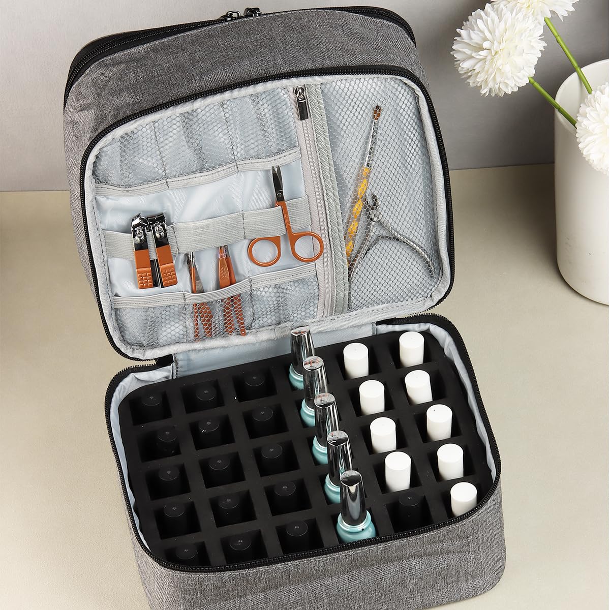 Fcozpjk Nail Polish Carrying Case, Portable Nail Polish Organizer Holds 30 Bottles, Nail Polish Holder Case With Removable Secti