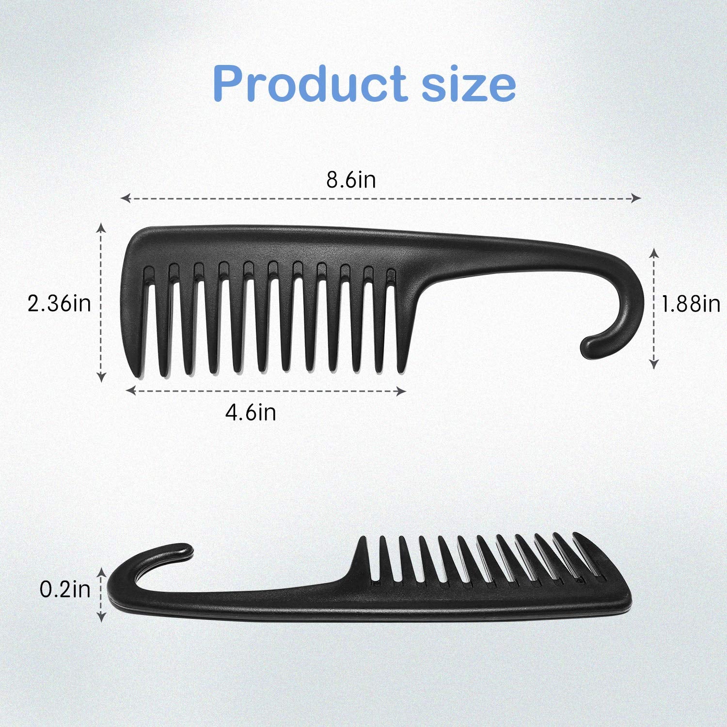 Wapodeai Wide Tooth Comb Shower Comb With Hook, Good For Curly Hair Wet Dry, Premium Tangle Free Combs Black.