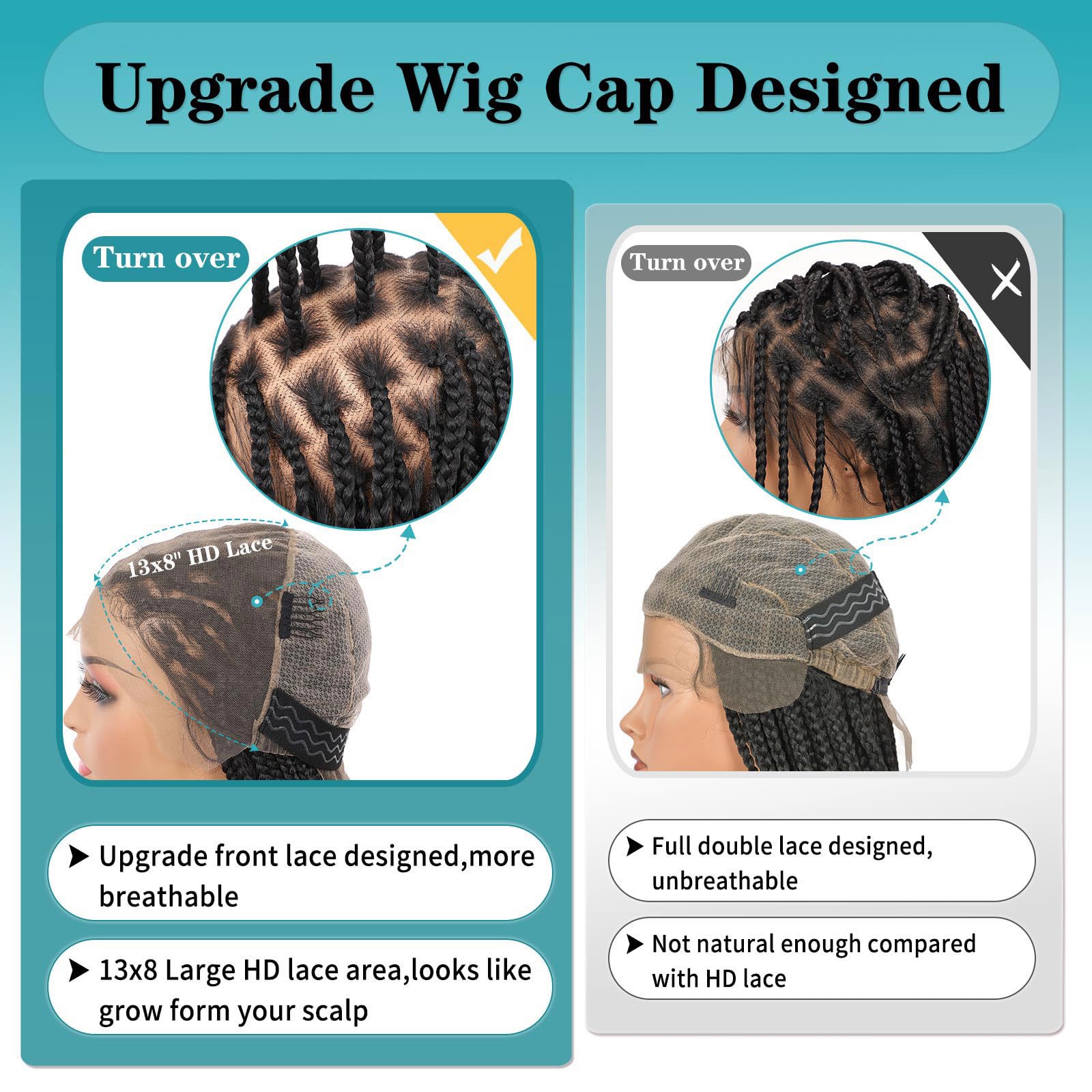 Kalyss Knotless Braided Wig For Women Box Braided Lace Front Wigs With Baby Hair 13X8 Inch Black Braided Wig Human Hair Blended