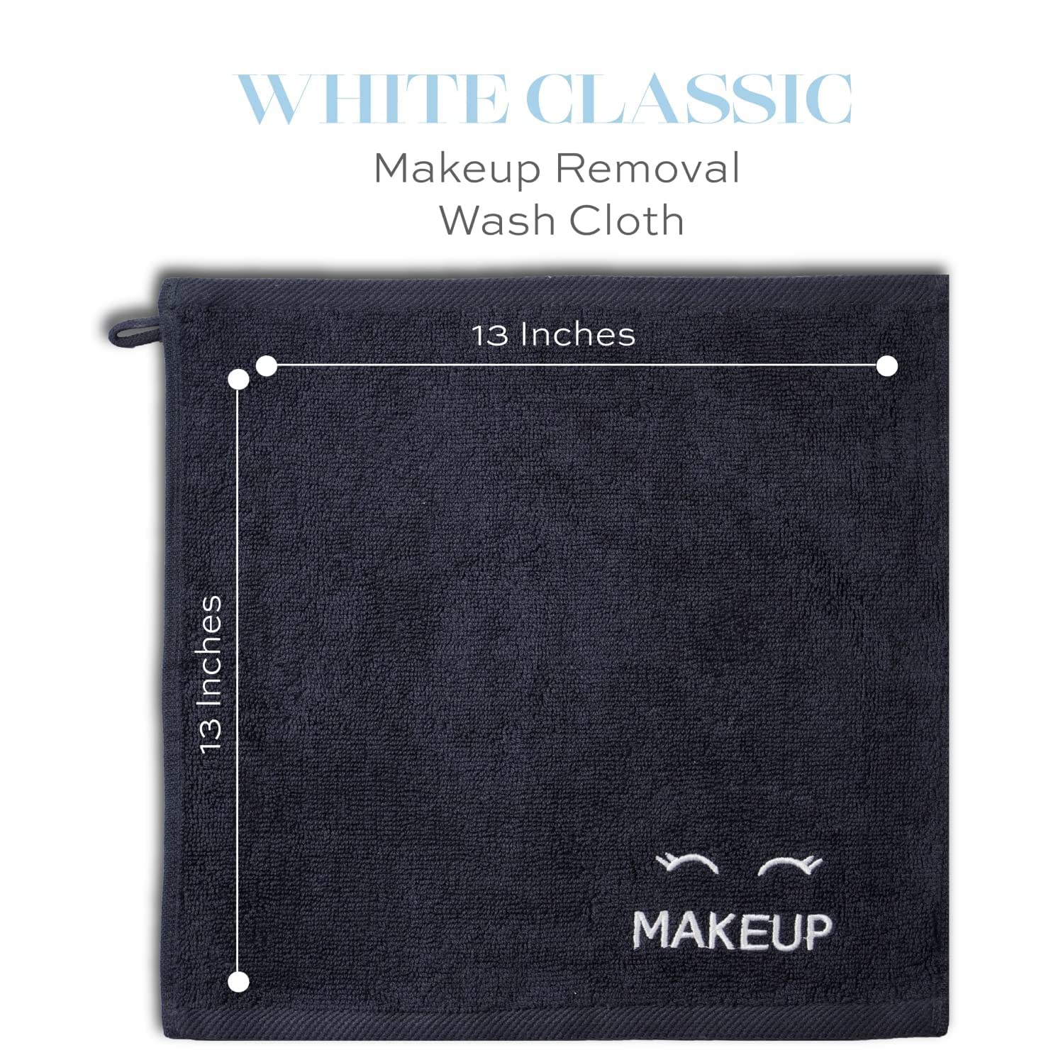 White Classic Bleach Safe Black Makeup Washcloths for Face Cleansing, 6 Pack - Super Soft Luxury Cotton Black Makeup Towels, Hig