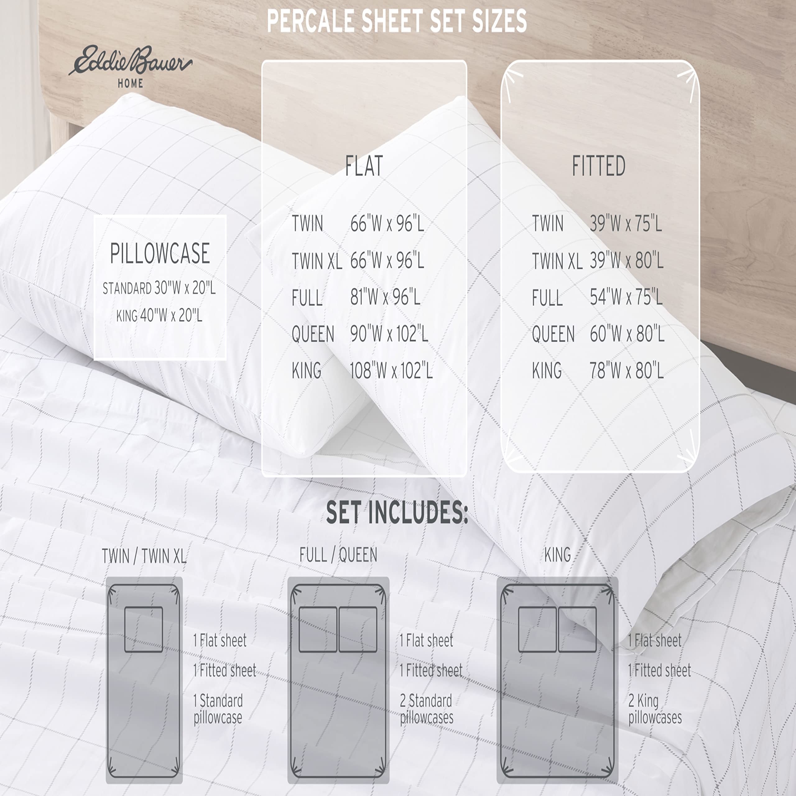 Eddie Bauer - Twin Sheets, cotton Percale Bedding Set, crisp  cool Home Decor (campout Dark Blue,3 pieces, Twin)