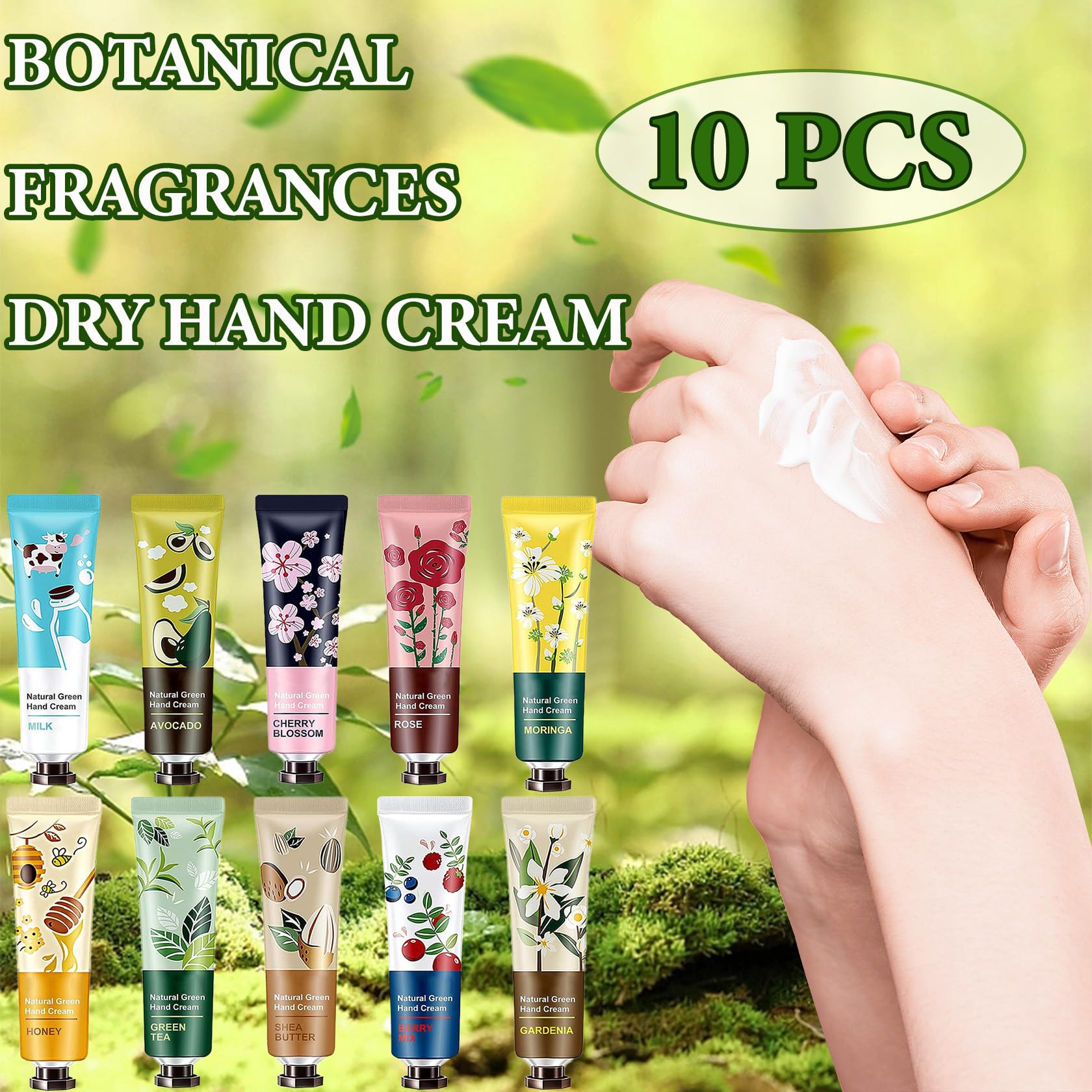 Duozeng 10 Pcs Plant Fragrance Hand Cream For Dry Hands,Moisturizing Cream Hand Lotion Travel Gifts Set,Hand Care Cream Hand Lot