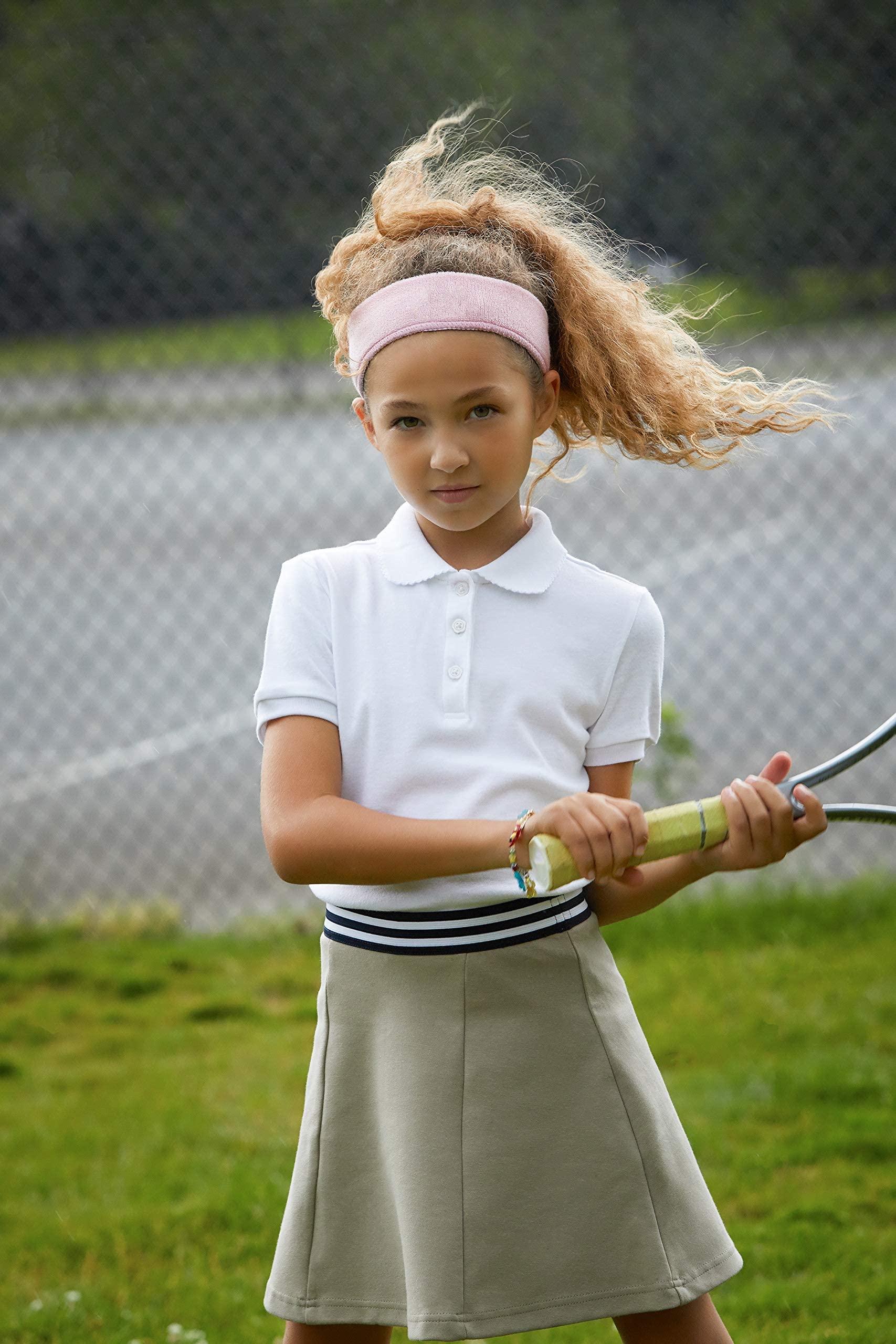French Toast girls Short Sleeve Picot collar (Standard  Plus) Polo Shirt, White, 14-16 US