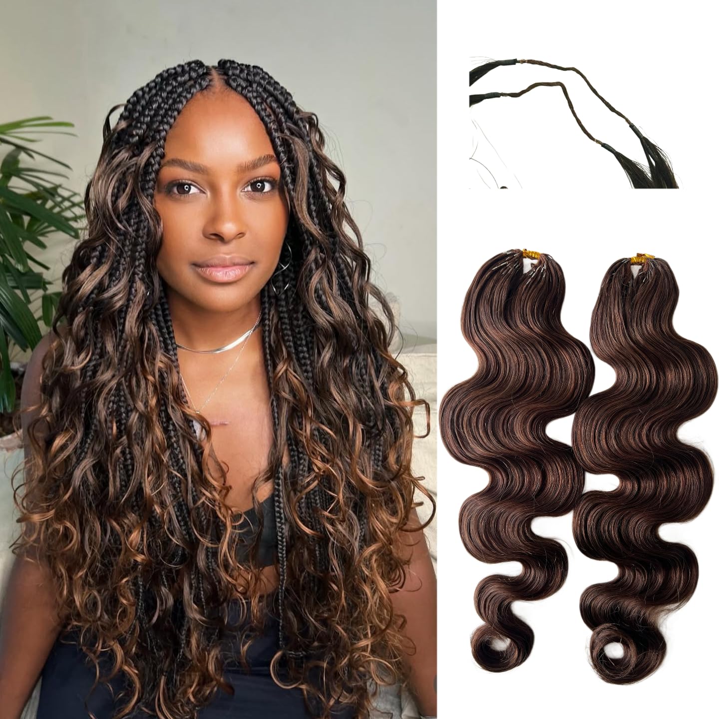 #4 Color GoGobraids 100% Human Hair Body Wave Knotless Pre-Separated Crochet Hair feather crochet human hair extensions for Wome