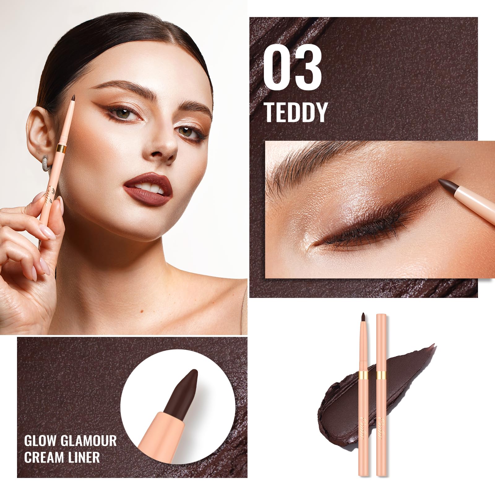 Oulac Brown Eyeliner Pencil Waterproof Smudge Proof, Brown Eyeliner Retractable, Smooth And Creamy Eye Makeup For Precision Appl