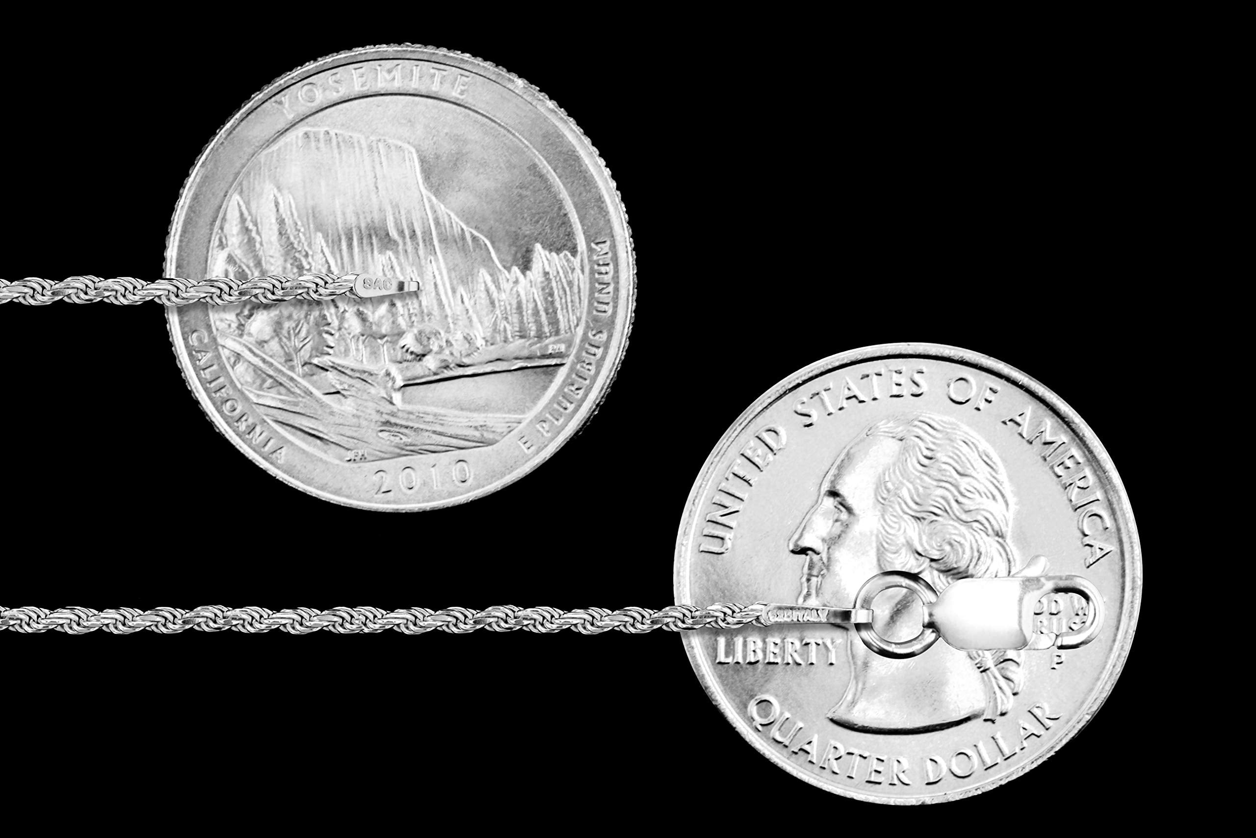 Sterling Silver Diamond-Cut Rope Chain 1.5mm Solid 925 Italy New Necklace 16