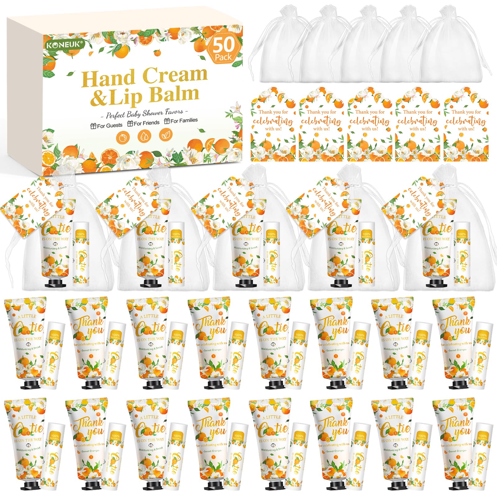 50 Pack Bulk Hand Cream And Bulk Lip Balm Gifts Sets, Bridal Shower Favors And Baby Shower Favors For Guests With Thank You Card